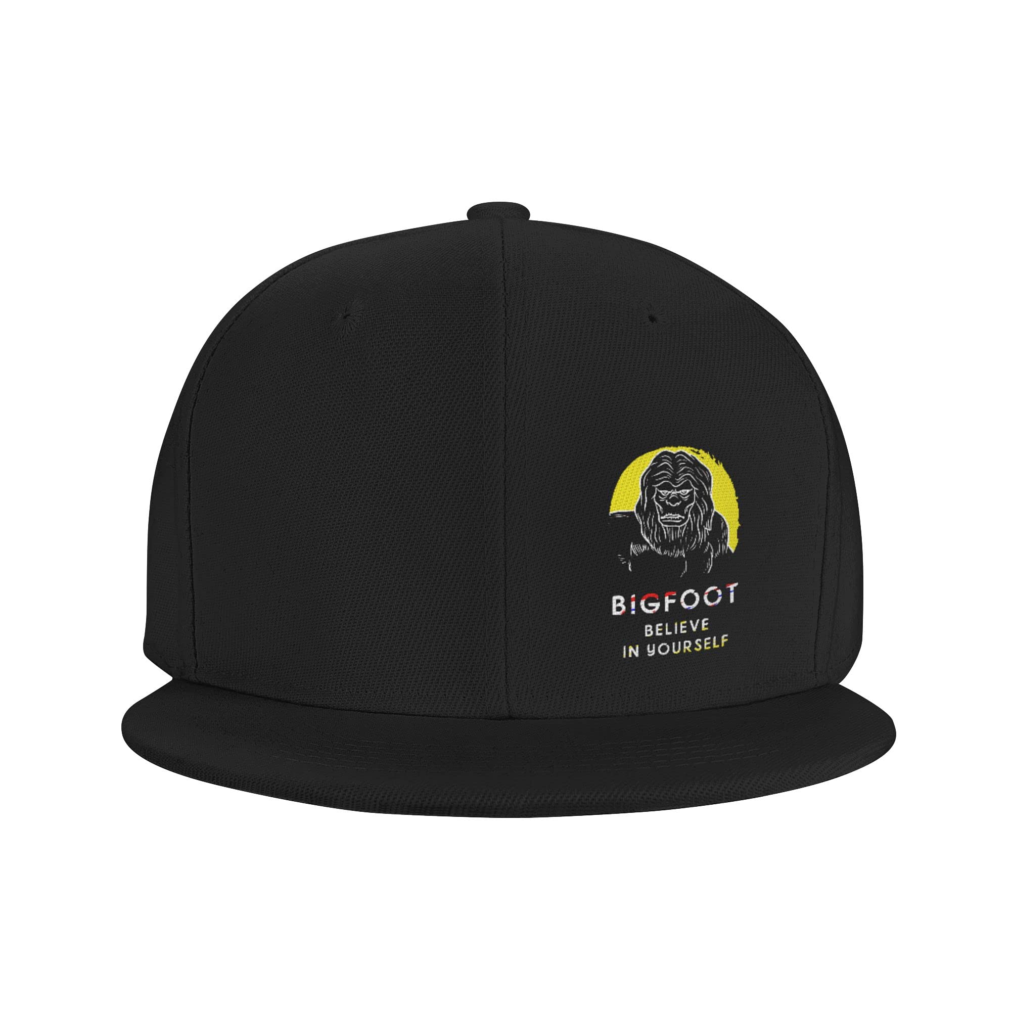 Funny Bigfoot Believe in Yourself Trucker Hat - Flat Brim Baseball Cap for Men & Women - Perfect for Outdoor Adventures, Hiking, and Casual Wear