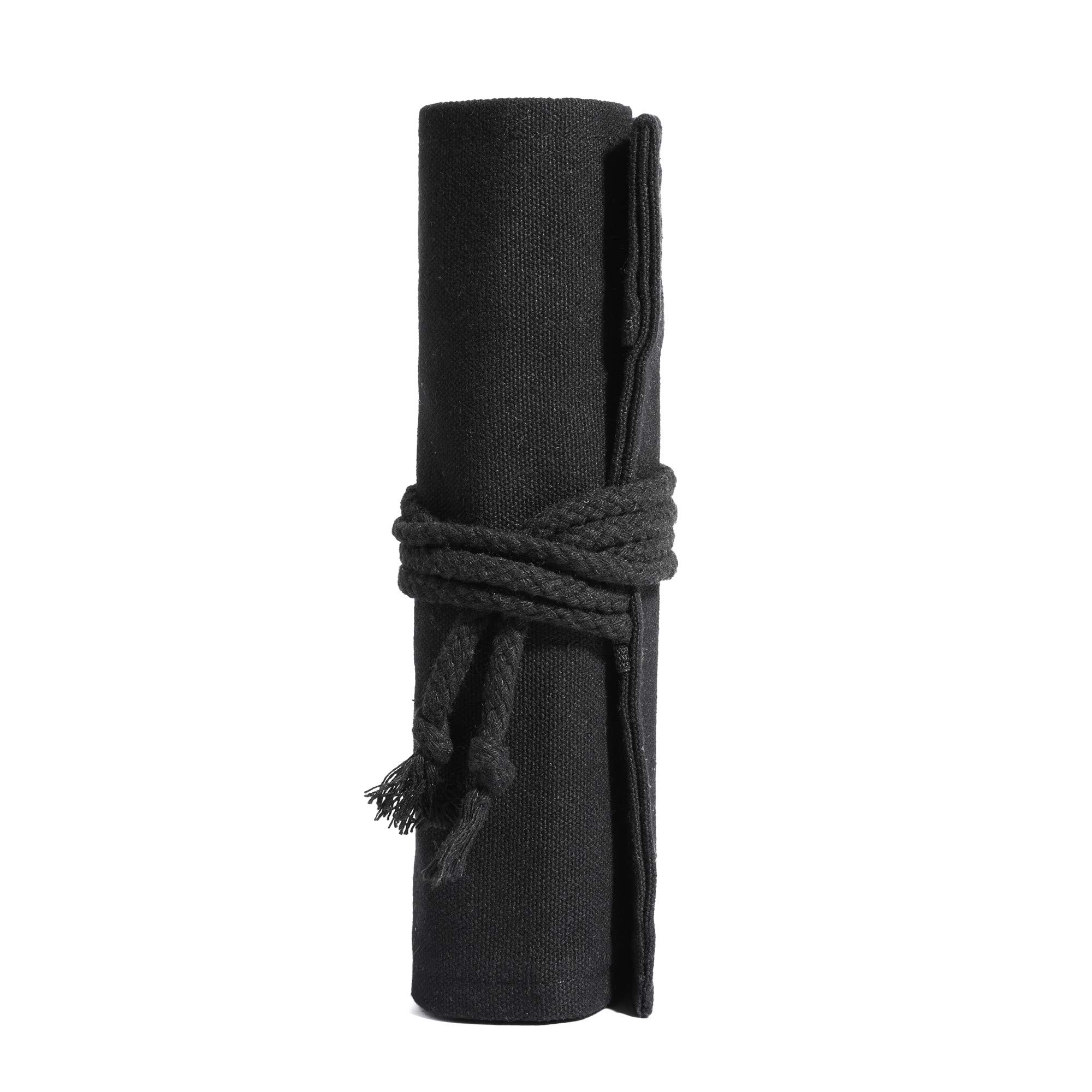 24-Slot Canvas Paint Brush Holder & Makeup Brush Roll Pouch Bag - Black | Perfect for Artists & Makeup Enthusiasts | Travel-Friendly Organizer for Brushes, Pens & Tools