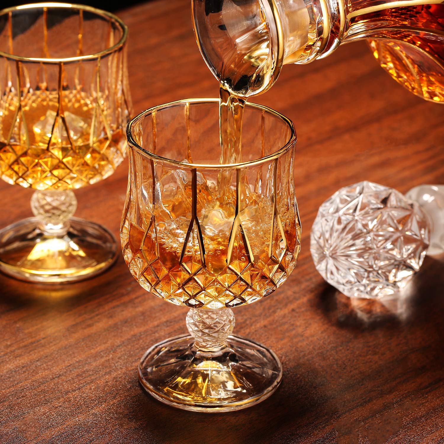 Premium SALADAYS Whiskey Decanter Set with 6 Crystal Glasses - Elegant Gold Bourbon Scotch & Wine Decanter Gift Set for Men - Perfect for Home Bar, Dinner Parties & Anniversary Gifts