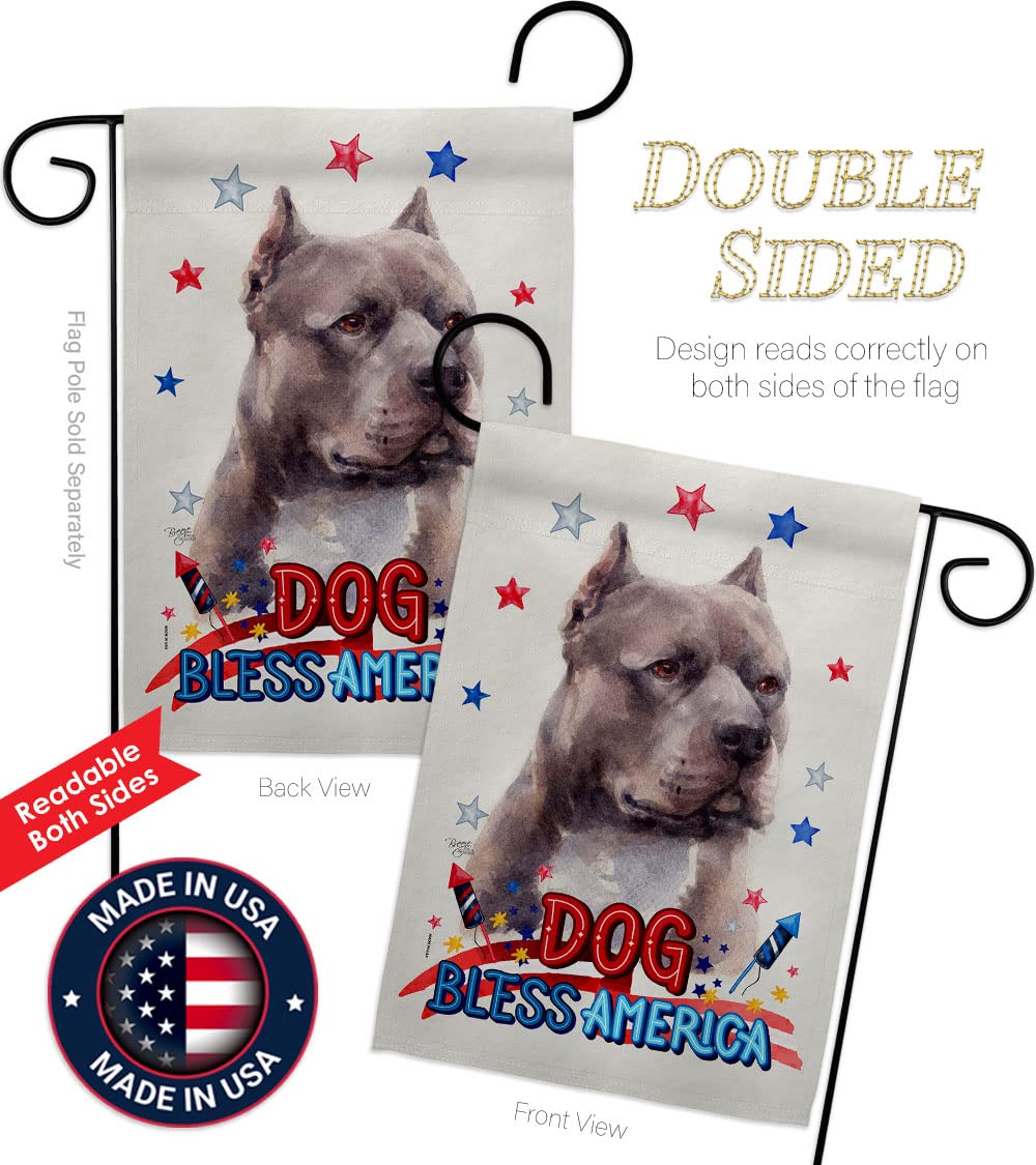 Blue Pitbull Garden Flag Set with Stand - Patriotic Dog Decor for Yard & Home