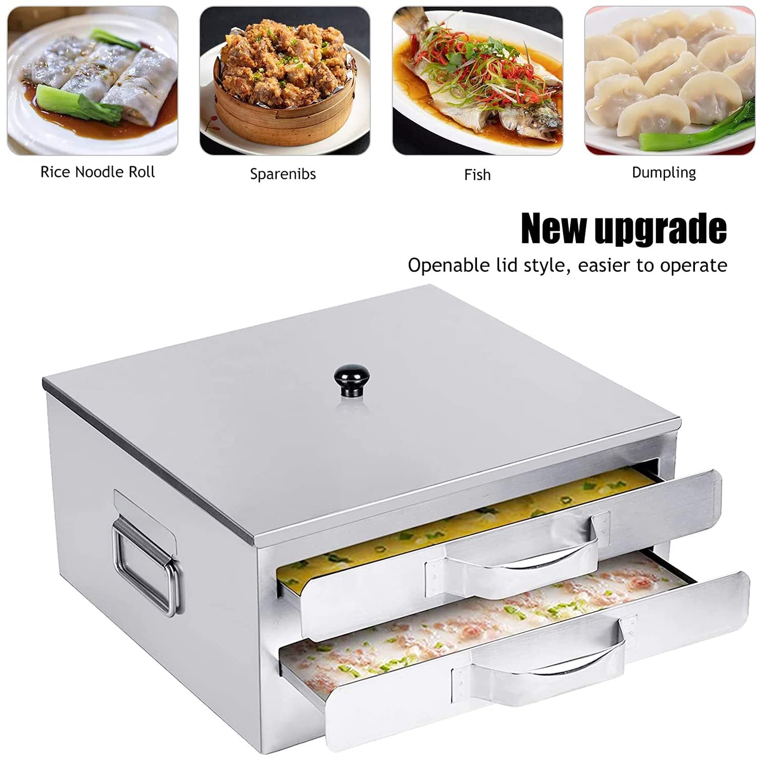 Premium Stainless Steel Rice Roll Maker - 1 Layer Cantonese Steamer for Homemade Rice Noodle Rolls | Commercial & Home Kitchen Use | Perfect for Dim Sum, Breakfast & Asian Cuisine Preparation