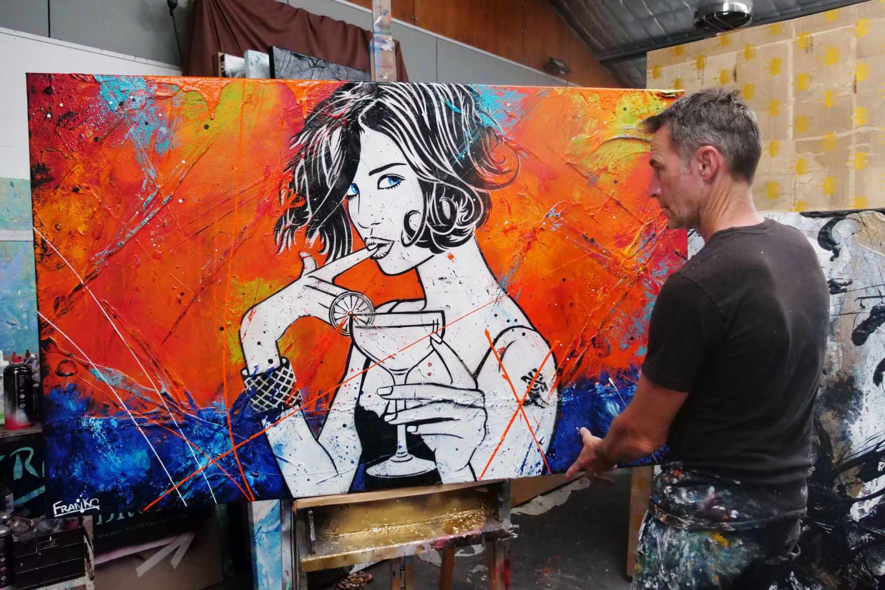 160cm x 100cm Textured Urban Pop Art Painting - Modern Abstract Wall Decor for Living Room, Bar & Office | Happy Cocktail Hour Theme