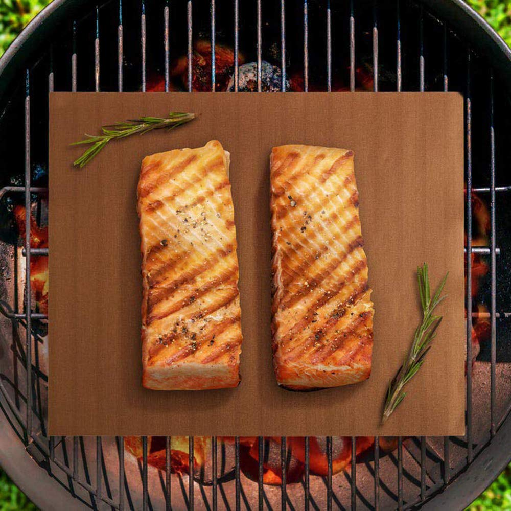 Smaid Non-Stick Copper Grill Mat for Outdoor Cooking - 15.75 x 13 Inch Reusable BBQ Grill Mat for Gas, Charcoal & Electric Grills - Easy to Clean & Durable - Perfect for Backyard BBQ, Camping & Tailgating Parties