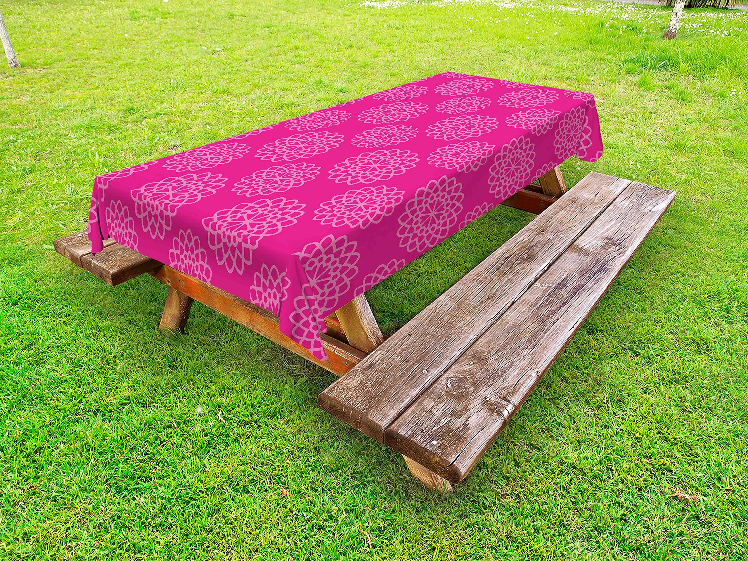 Ambesonne Hot Pink Outdoor Tablecloth - Geometric Abstract Floral Design, Washable Picnic Table Cover 58x120 Inches - Perfect for Garden Parties, Picnics, and Outdoor Dining Decorations