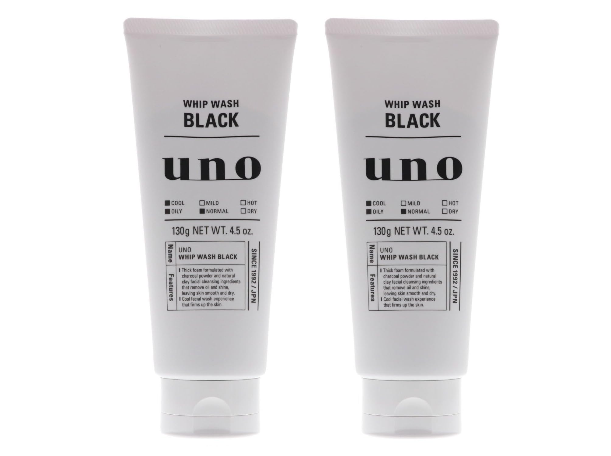 UNO WHIP WASH Black Facial Cleanser for Men - Deep Cleansing Foam Wash (4.5 oz, Pack of 2) | Oil Control & Pore Minimizer | Perfect for Daily Skincare & Travel