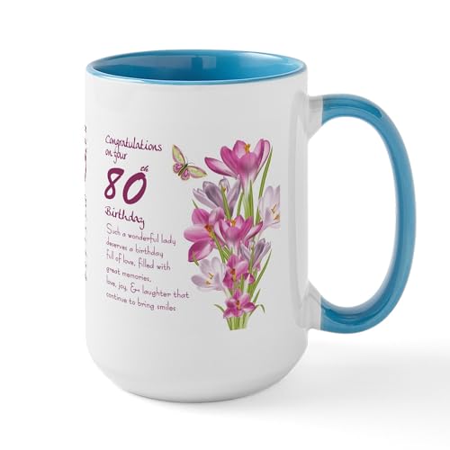 White/Blue Inside - 80Th Birthday Crocus Gift Mug Mugs