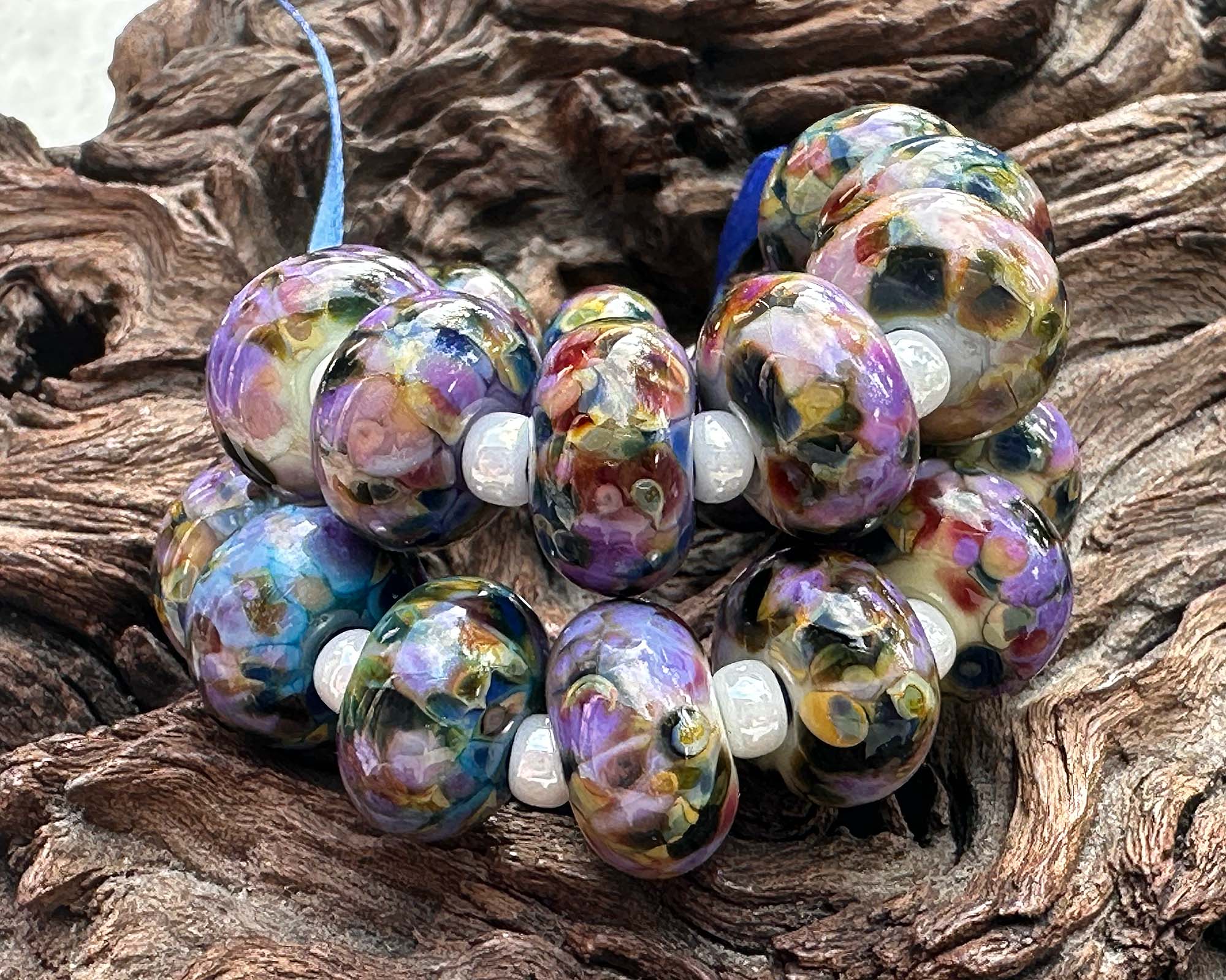 20-Piece Multicolor Mosaic Lampwork Glass Beads Set for Jewelry Making - DIY Bracelets, Necklaces, Earrings & Home Decor Crafts