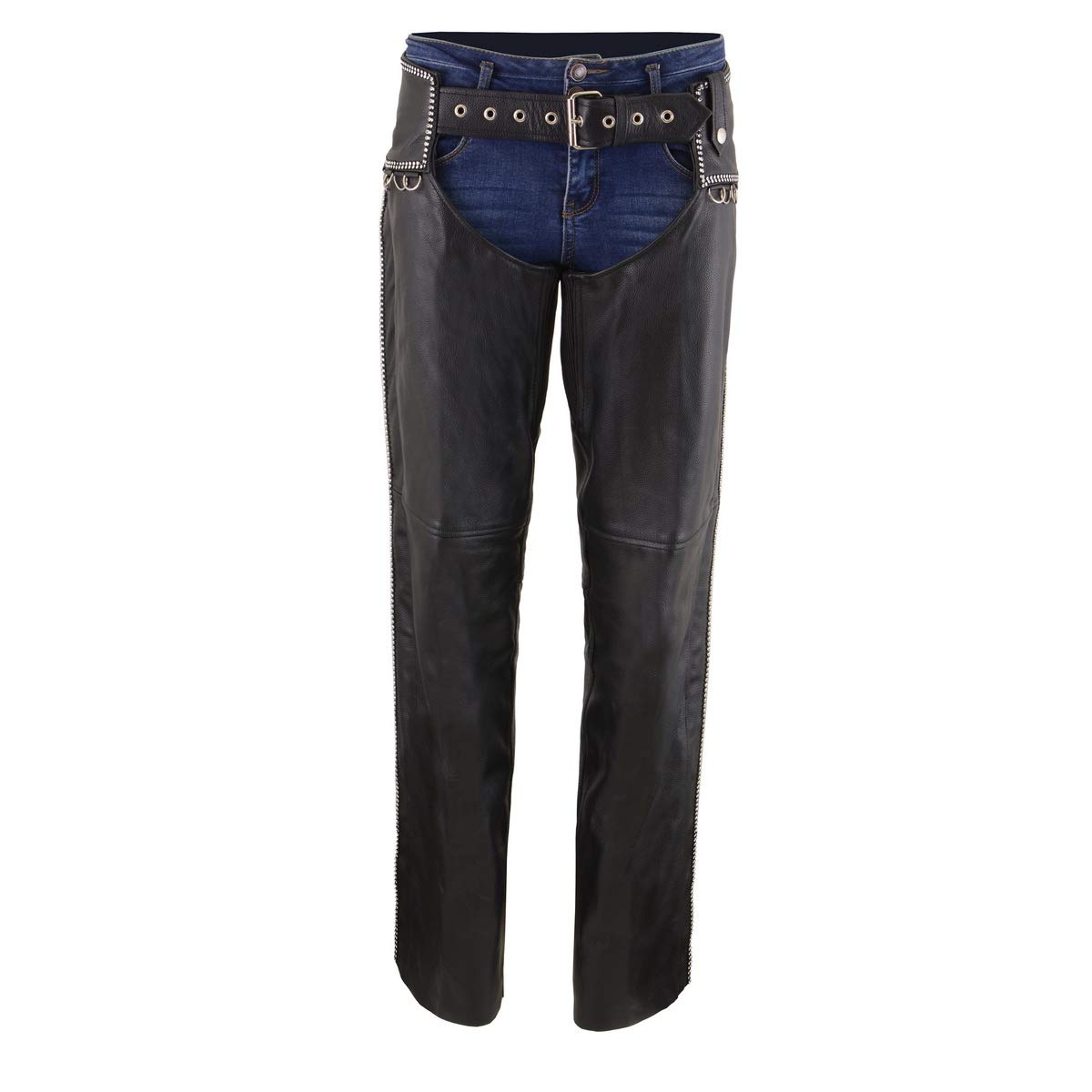 Premium Black Leather Motorcycle Chaps for Women - Rhinestone Bling & D-Rings - Milwaukee Leather MLL6502 - Perfect for Riding, Biker Events & Motorcycle Shows