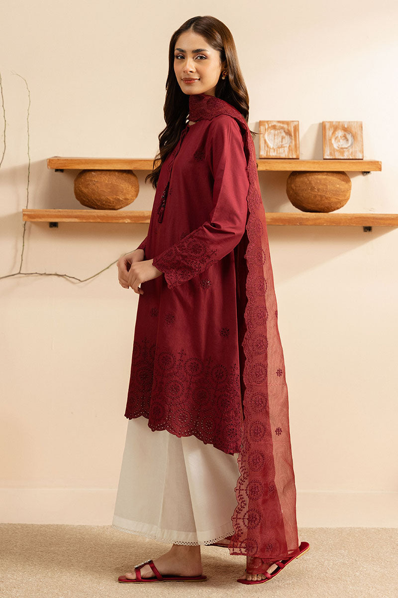 Carmine Glow 2-Piece Set (Shirt & Dupatta) - Elegant Indian Ethnic Wear for Women, Perfect for Weddings, Festivals & Special Occasions