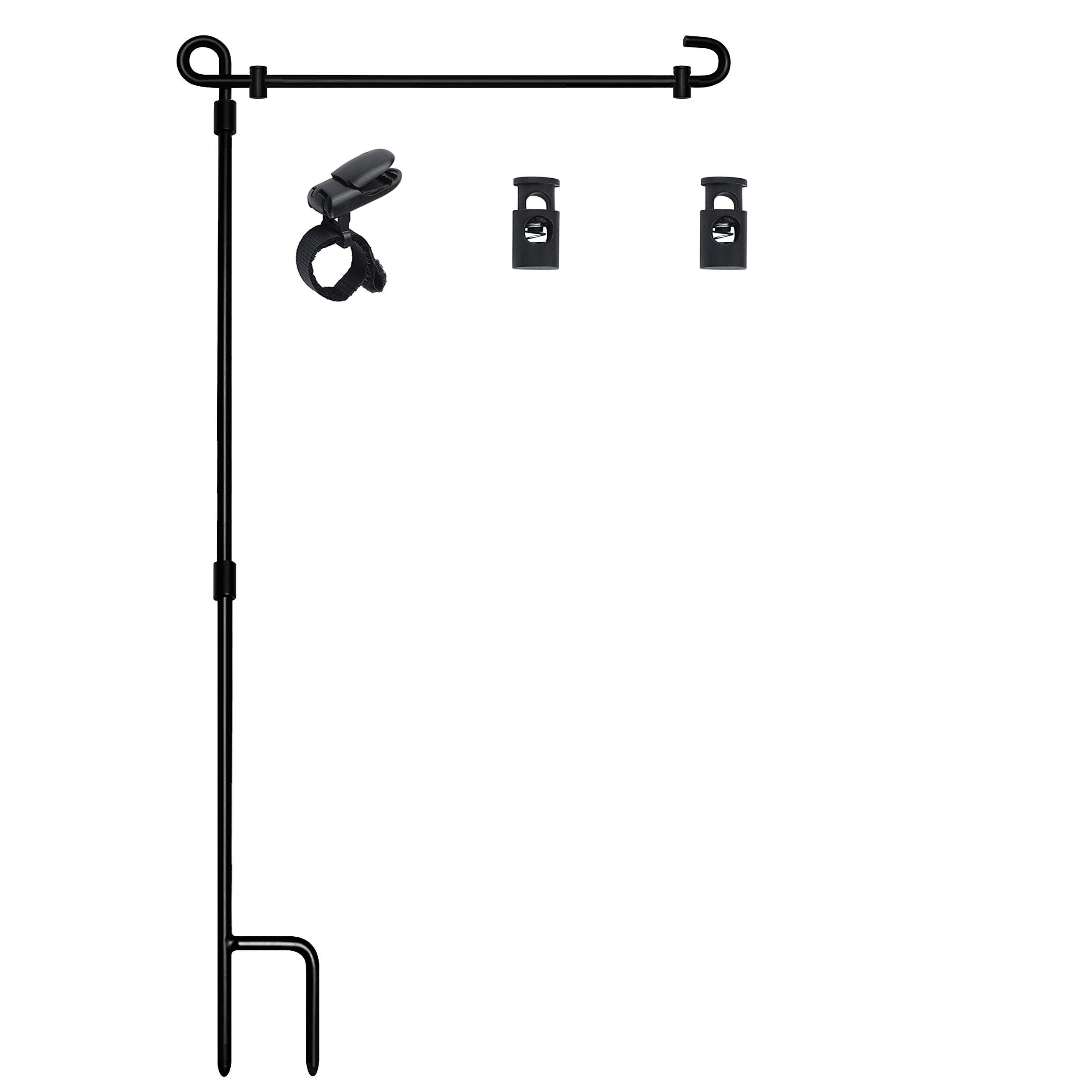 Premium HOOSUN Garden Flag Stand - Heavy Duty Metal Powder-Coated Weatherproof Flag Pole Holder with Tiger Clip & 2 Spring Stoppers (Flag Not Included) - Perfect for Front Yard Decor, Seasonal Displays & Outdoor Home Decorations