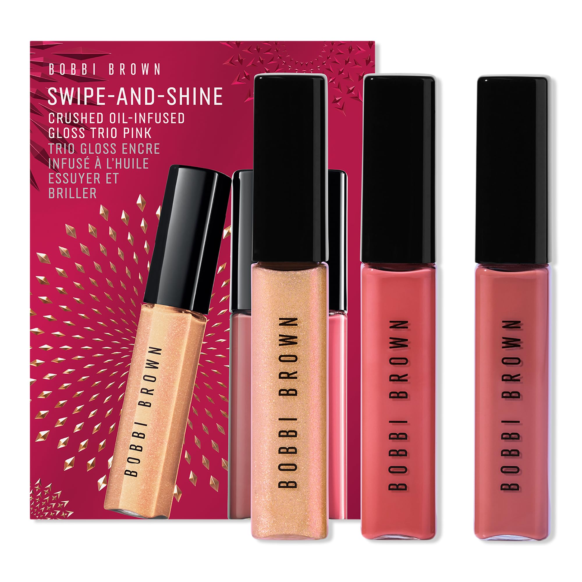 Bobbi Brown Crushed Oil-Infused Hydrating Lip Gloss Trio Set - Nourishing & Shiny Lip Gloss in Pink Shades | Perfect for Daily Wear, Date Night & Special Occasions