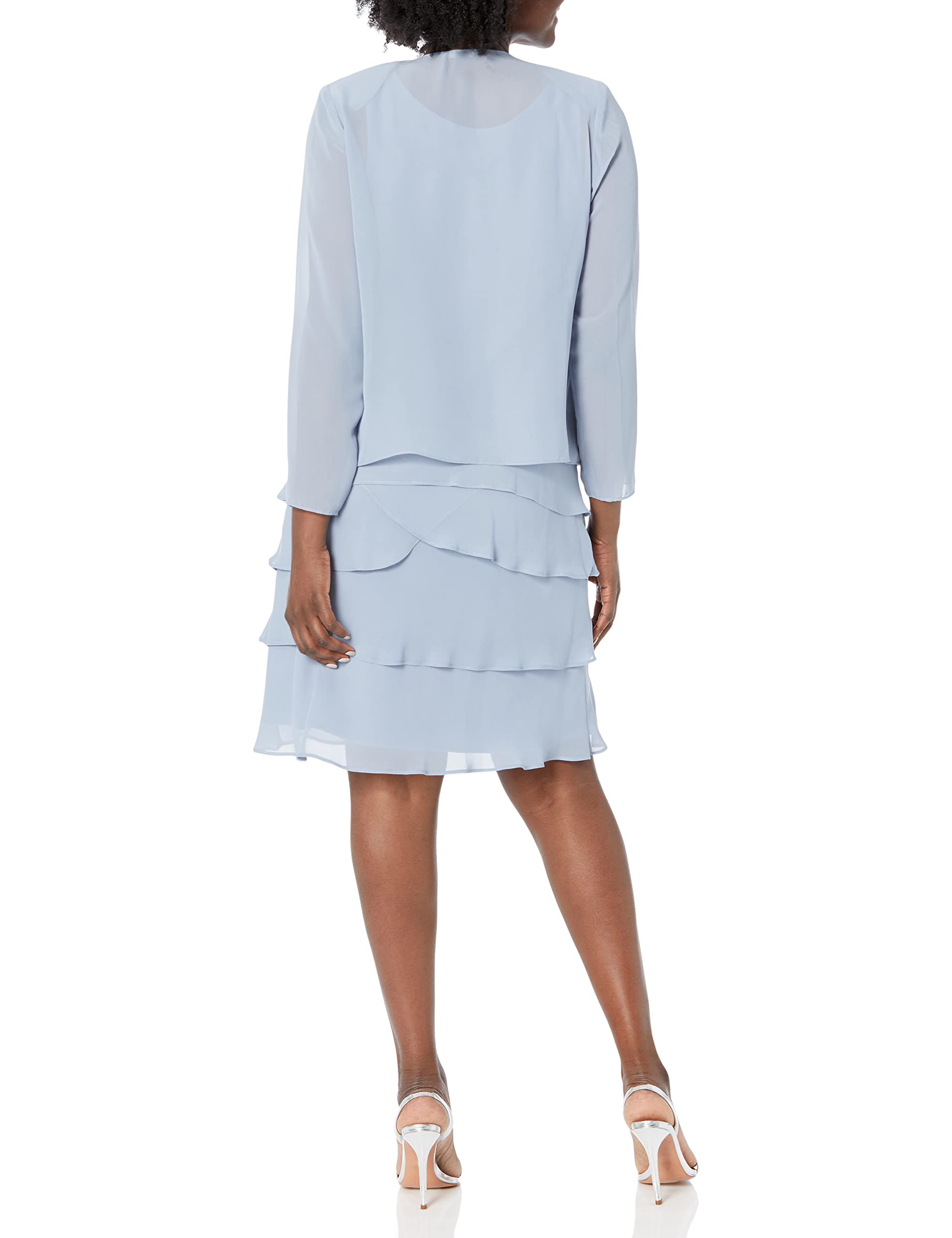 Elegant S.L. Fashions Women's Mother of The Bride Jacket Dress with Tiered Skirt & Shoulder Embellishment - Petite & Regular Sizes - Perfect for Weddings, Formal Events & Special Occasions