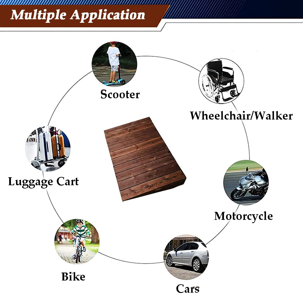 10/18/20/25cm Height Wooden Curb Ramp for Motorcycles, Scooters, Wheelchairs & Walkers - 600lbs Capacity with Anti-Slip Grid Design - Perfect for Home, Garage & Outdoor Mobility Access