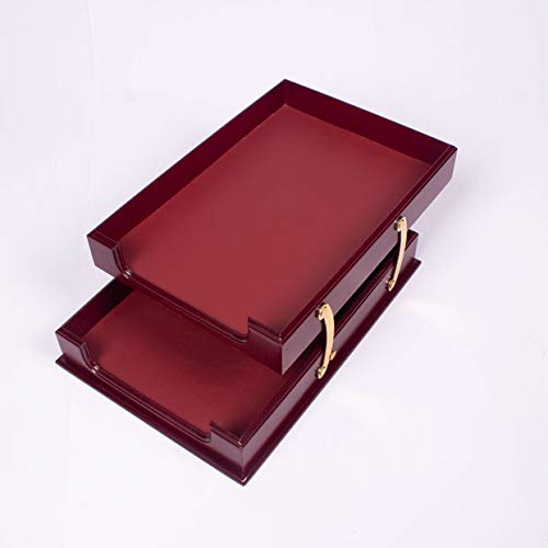 Premium 8-Piece Leather & Wood Desk Set with Double Tray, Desk Organizer & Personalized Desk Mat - Claret Red | Luxury Office Organization for Executives & Home Offices