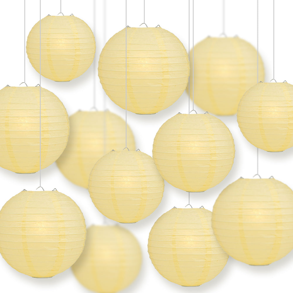 12-Piece Lemon Yellow Chiffon Paper Lantern Set - Chinese Hanging Decorations for Weddings, Parties & Events (12/10/8 Inch) - Perfect for Indoor/Outdoor Celebrations, Baby Showers & Home Decor