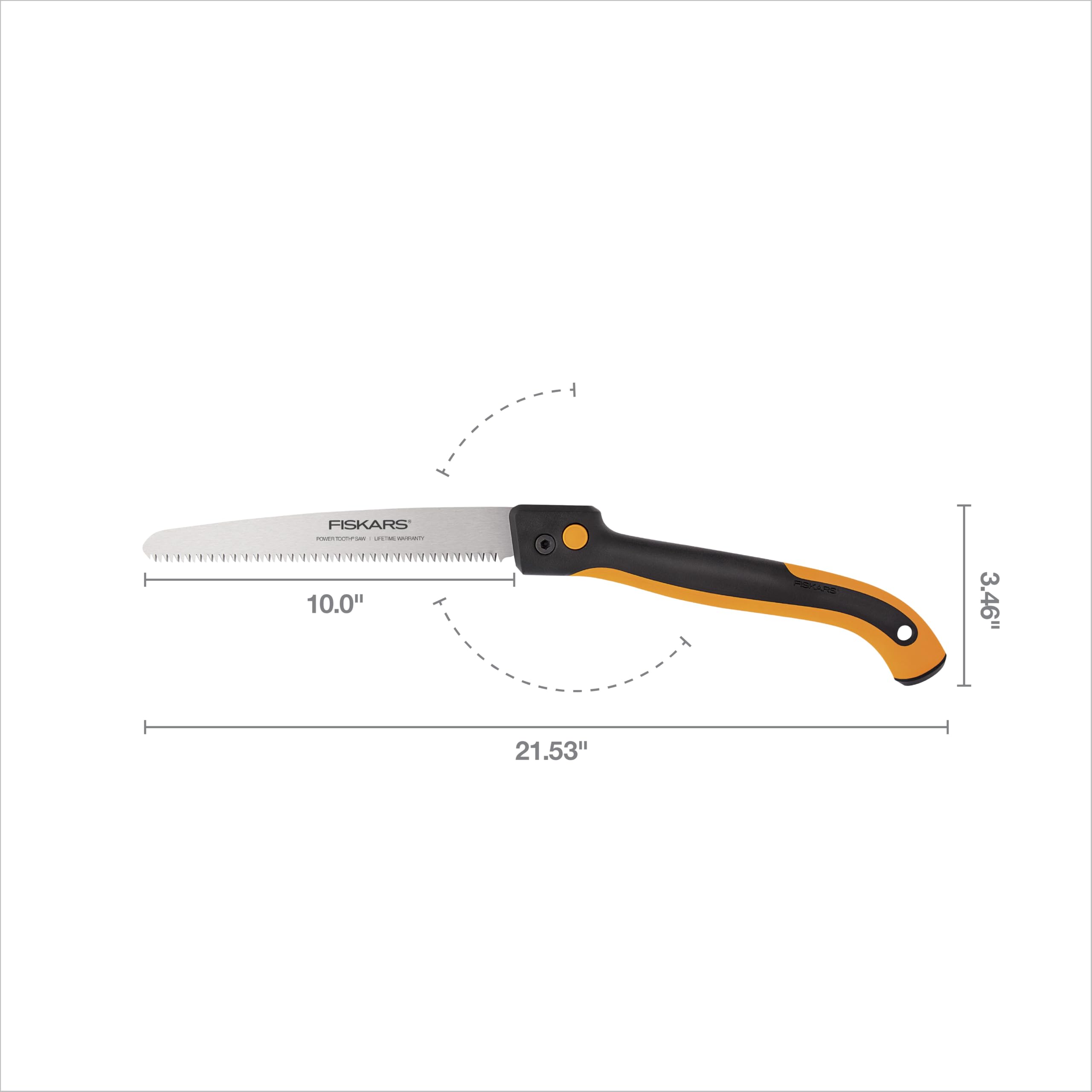 Fiskars 10-Inch Pruning Hand Saw with Folding Design - Dual Position Locking Blade for Overhand & Undercut Cuts - Triple Ground Power Tooth Blade & Soft Grip Handle - Ideal for Gardening, Tree Trimming & Outdoor Wood Cutting
