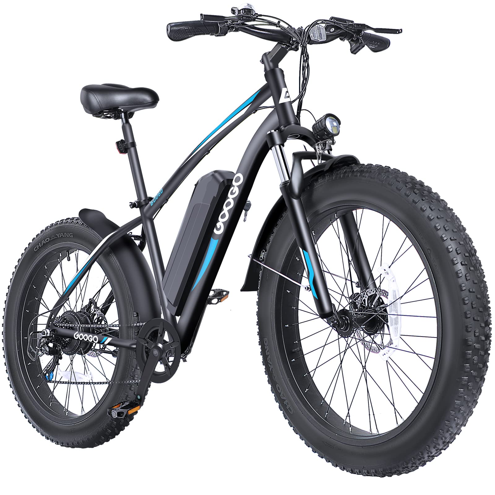 GOOGO 26'' 4.0 Fat Tire Electric Bike for Adults - 350W 48V Battery, 20MPH 50-60 Miles Range, Hydraulic Disc Brakes & 7 Speed Gears - Perfect for Snow, Beach, Mountain & City Commuting