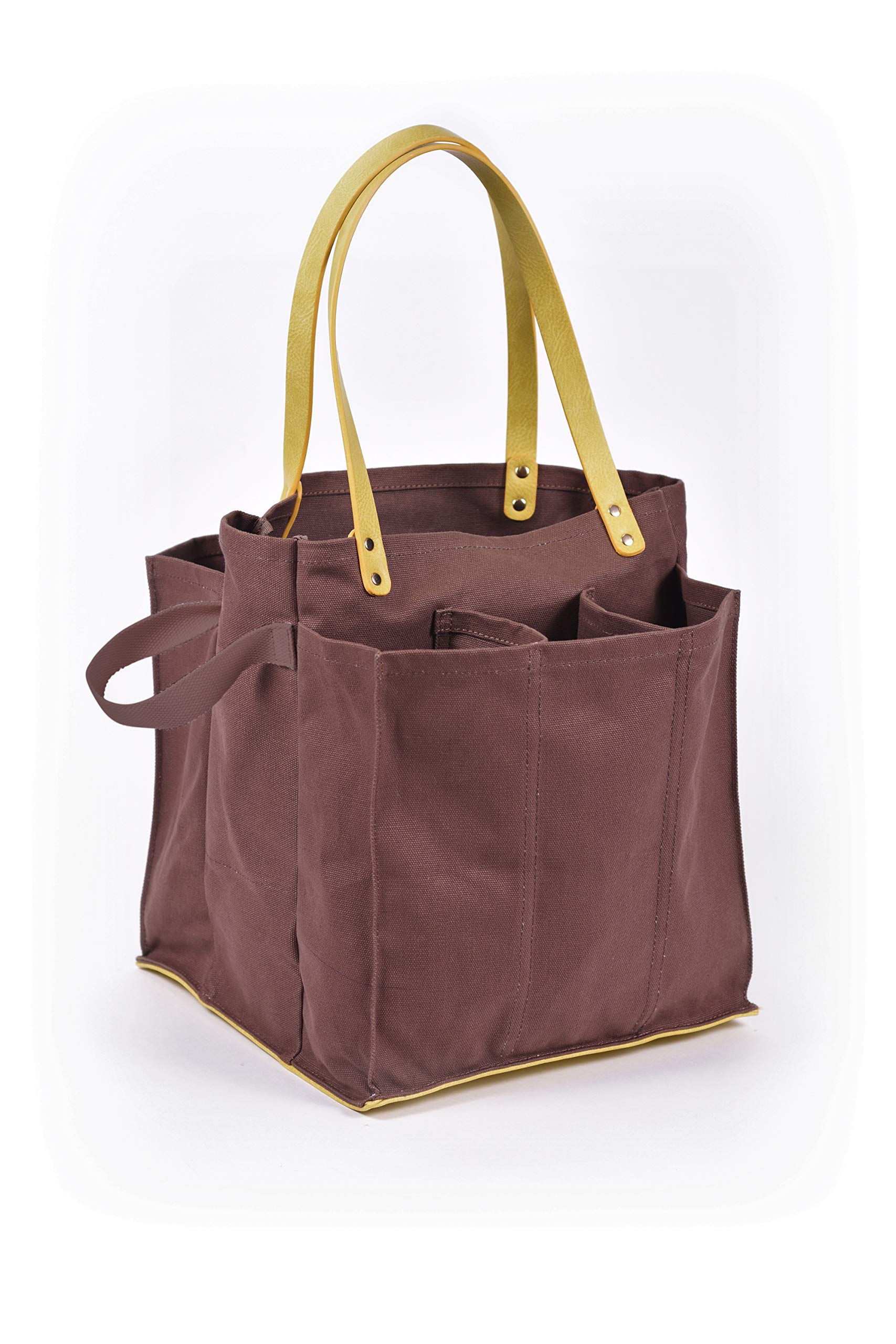**Capabunga Large Canvas Tote Bag with 7 Pockets & Vegan Leather Base - Heavy Duty Reusable Shopping Bag for Farmers Market, Groceries, and Everyday Use**