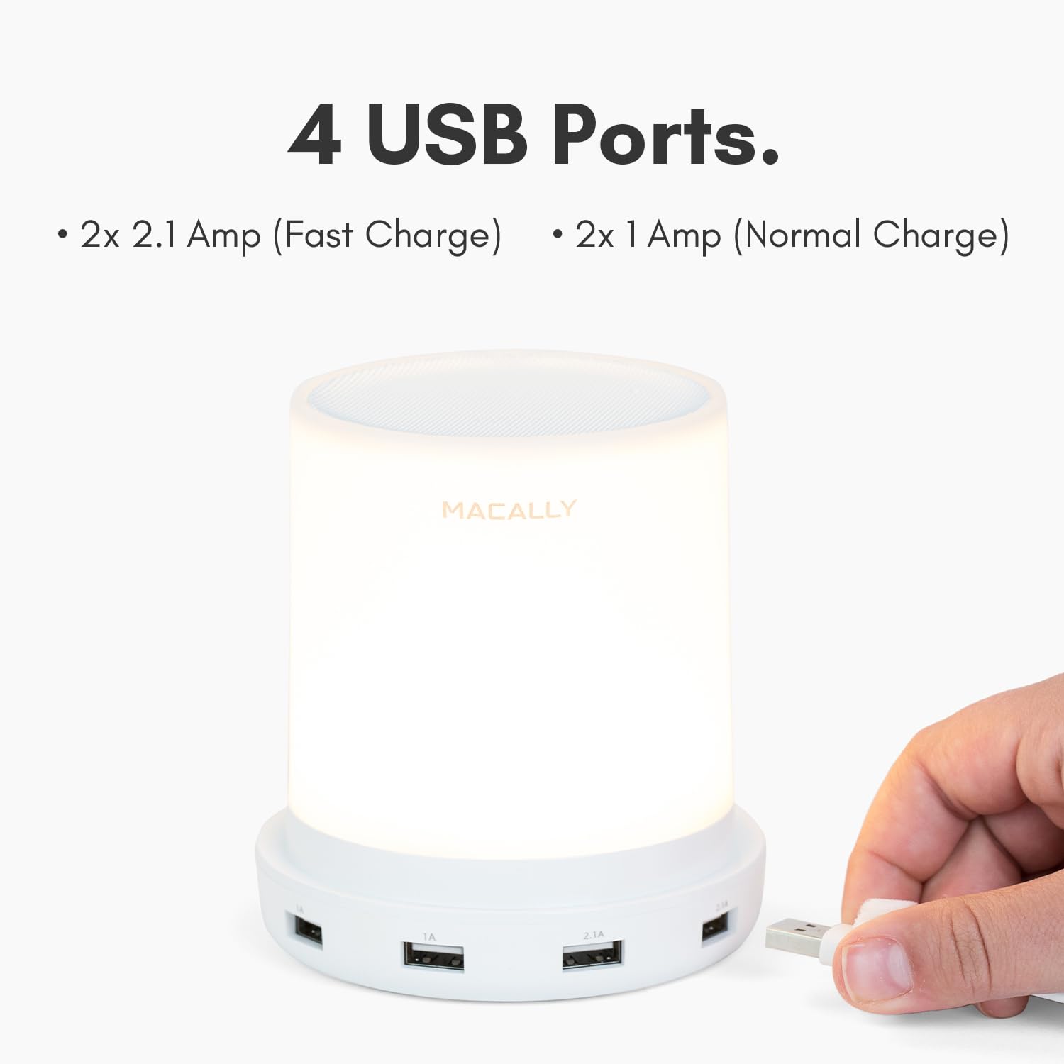 Macally Small Touch Nightstand Lamp with USB Port - 3-Way Dimmable Bedside Table Lamp for Small Spaces - Perfect as Night Light & Phone Charger in Bedroom, Office, or Nursery