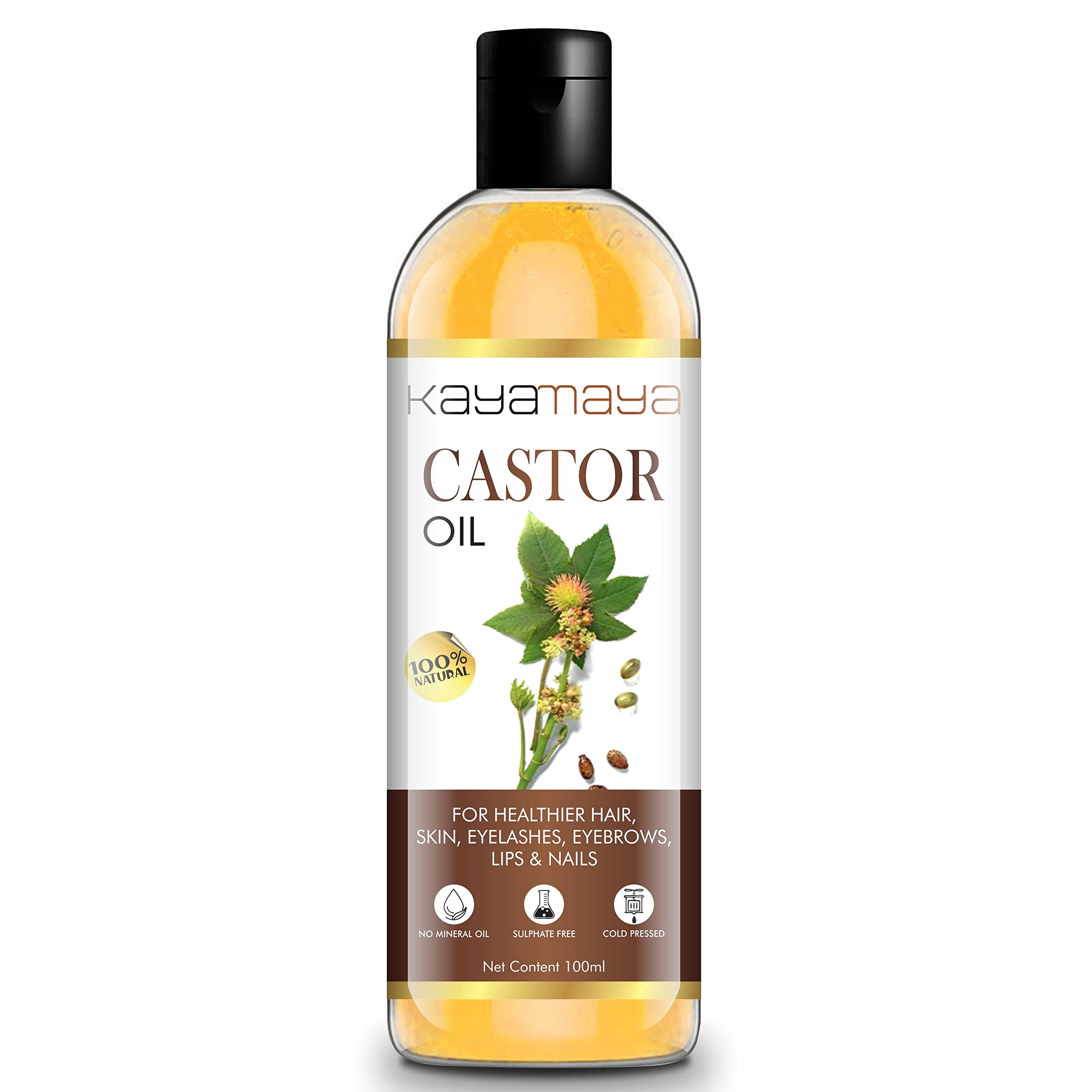 Kayamaya Premium Cold Pressed Castor Oil for Hair Growth, Skin Care & Eyelash Treatment - 100% Pure Natural Hair Oil (100ml) - Perfect for Daily Hair Nourishment, Scalp Massage & Beauty Routine