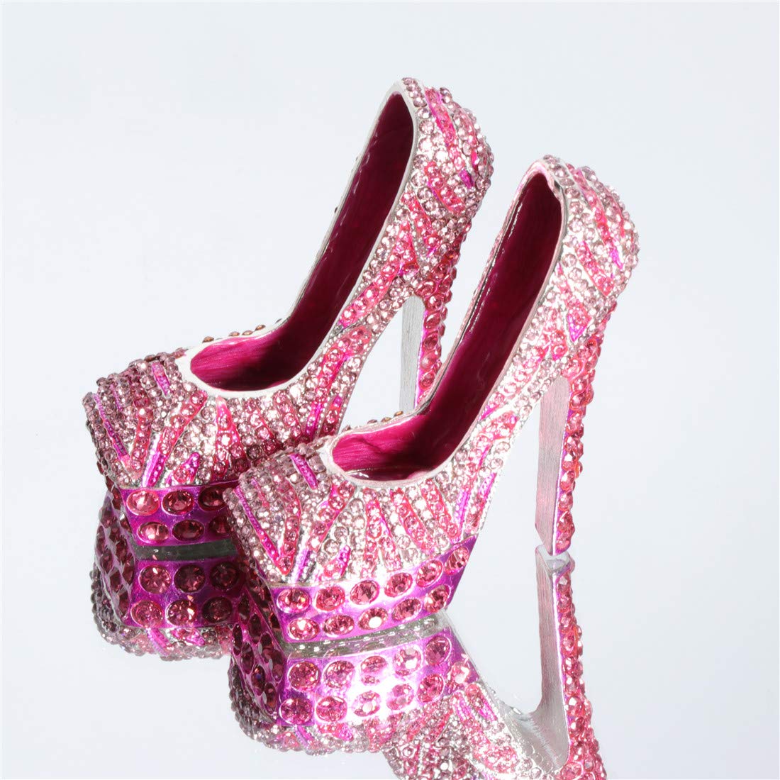 Waltz&F Diamond Pink High Heel Shoe Set - 2pcs Metal Hinged Jewelry Box for Rings, Earrings & Necklaces | Elegant Home Decor & Gift Idea for Women, Bridesmaids, Birthday