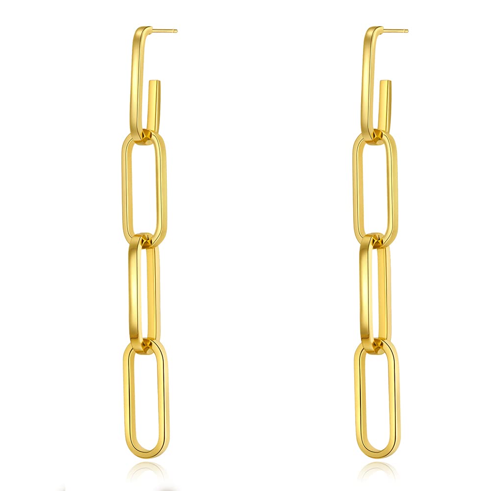 LILIE&WHITE 14K Gold Pave Cubic Zirconia Convertible Hoop Earrings for Women - Paperclip Link Chain Drop Dangle Earrings Set, Rectangle Design | Perfect for Parties, Weddings & Everyday Elegant Wear