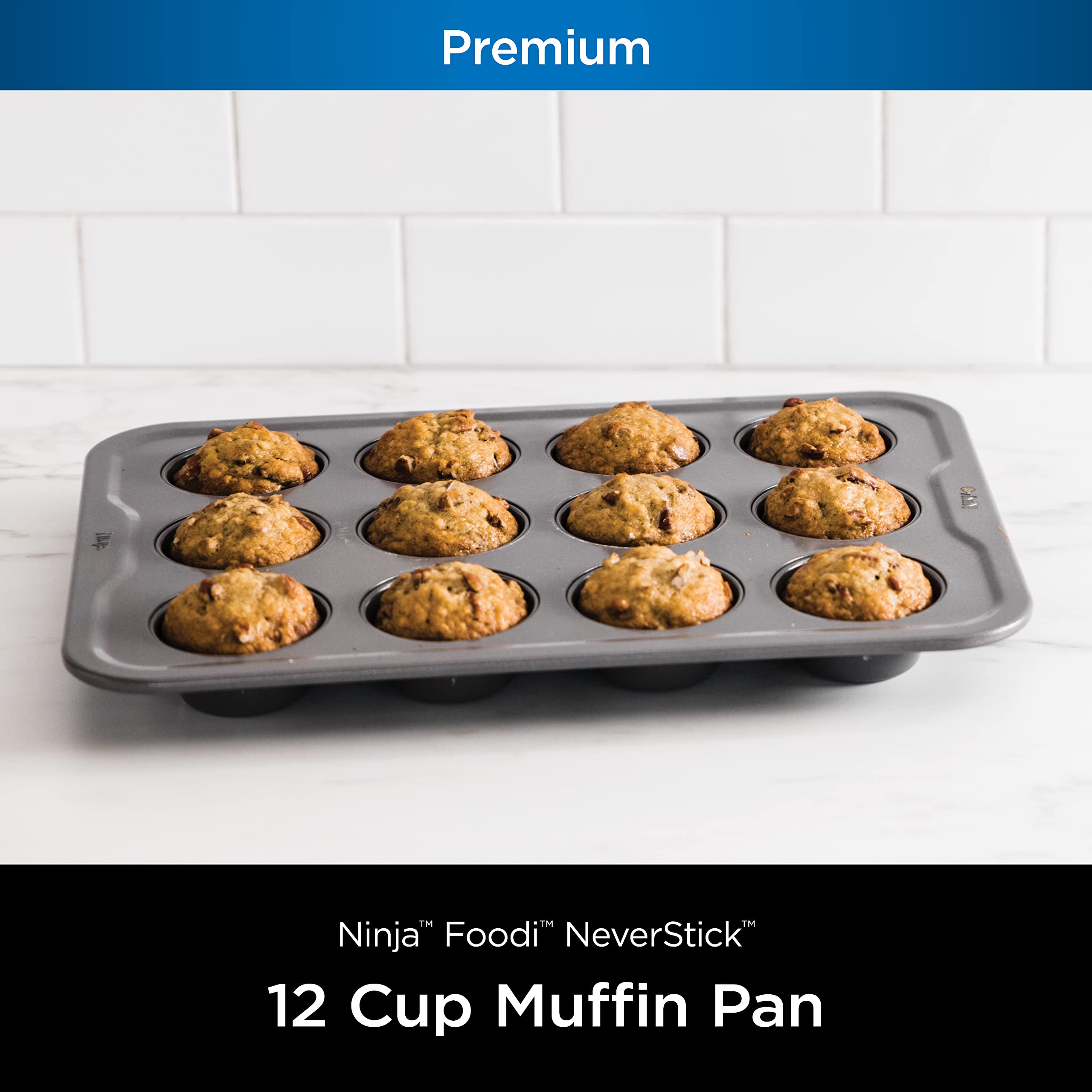 Ninja B30212 Foodi NeverStick Premium 12 Cup Muffin Pan - Nonstick, Oven & Dishwasher Safe up to 500°F, Grey - Perfect for Baking Cupcakes, Muffins & Desserts at Home