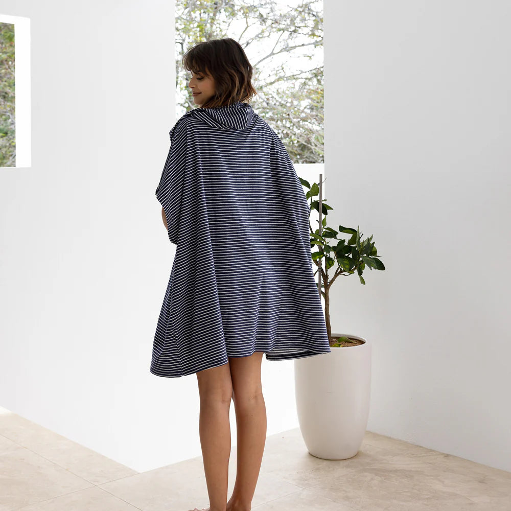 Bambury Women's Zip Front Poncho - Navy Blue Cozy Wearable Blanket for Outdoor Camping, Travel & Lounge Wear