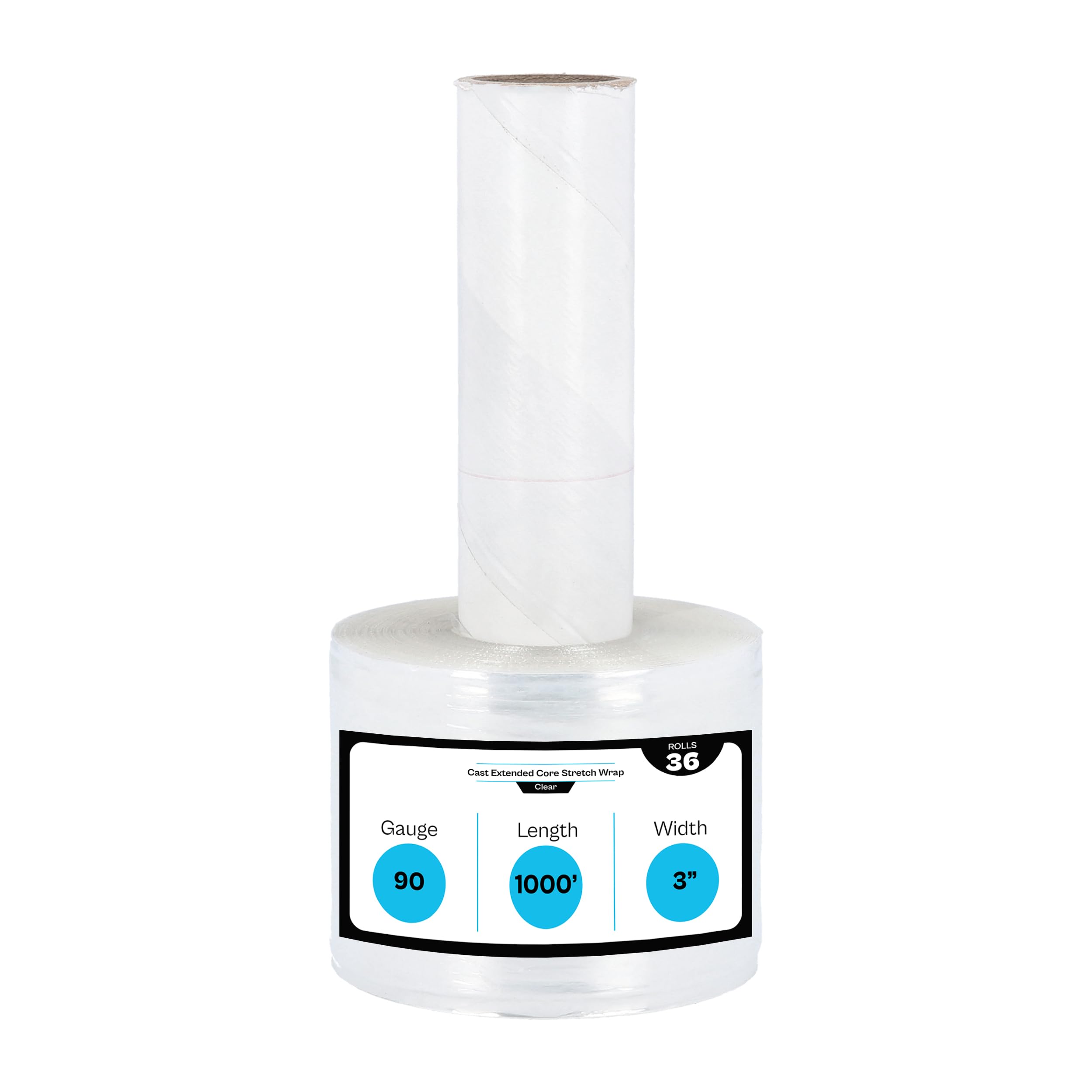 Mini Stretch Wrap for Packing with Handles - 36 Pack, 3 Inch x 1000 Feet Clear Plastic Roll - Heavy Duty 90 Gauge Pallet Wrap for Moving & Shipping - Secure Boxes, Protect Furniture & Bundle Items