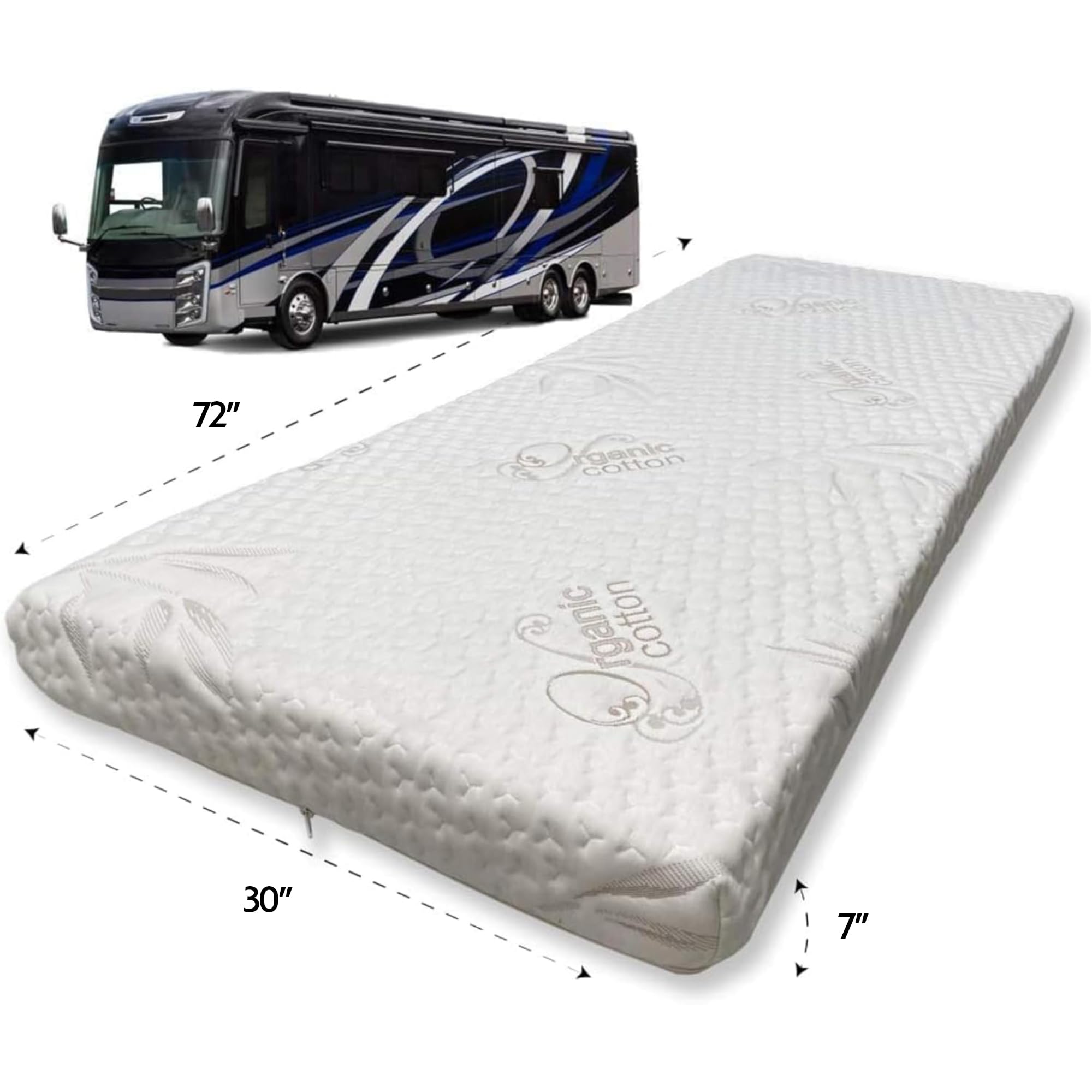 Foamma 7” x 30” x 72” RV Gel Memory Foam Mattress - Organic Cotton Cover, CertiPUR-US Certified, Made in USA - Perfect for Camper Beds, Travel Trailers & Mobile Homes