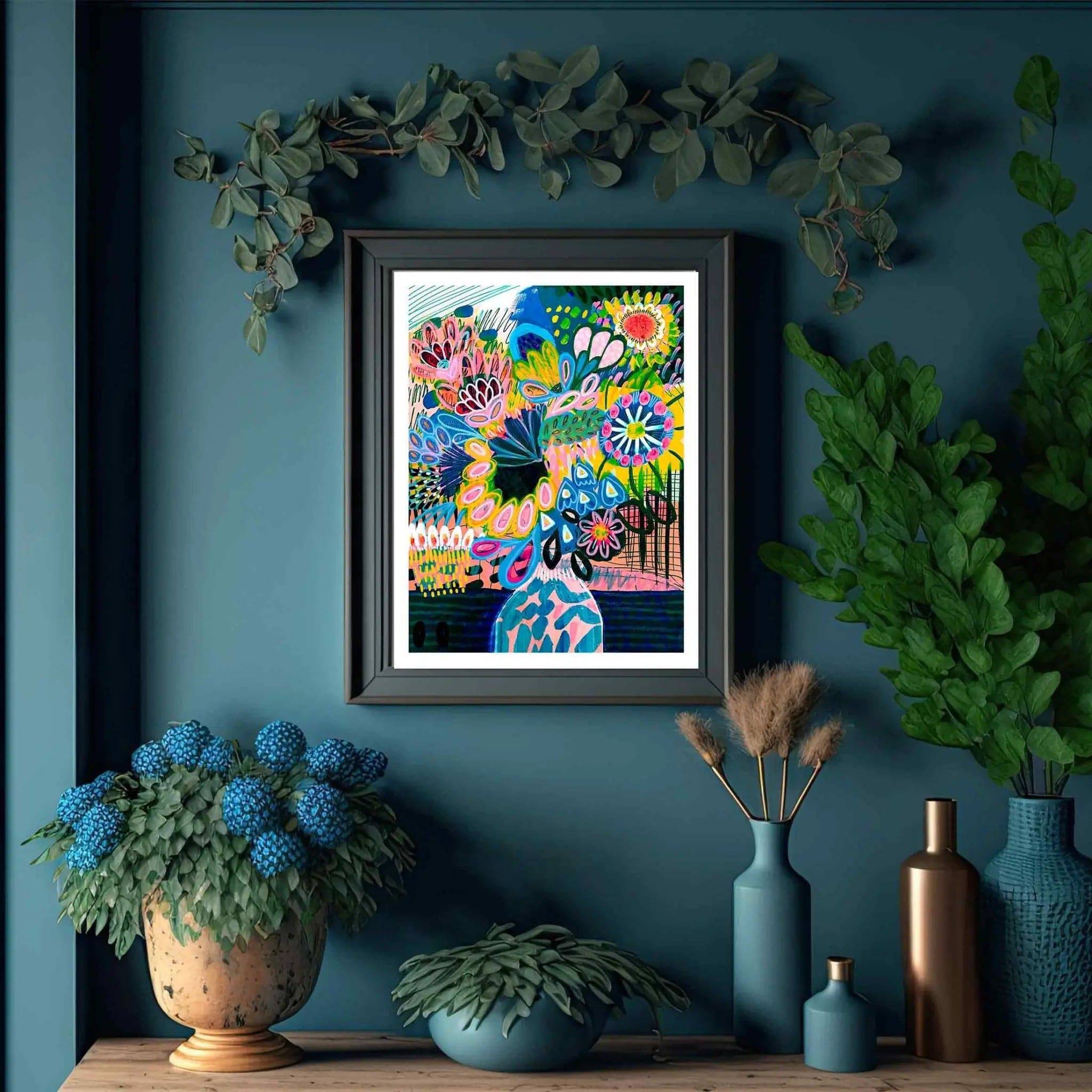 Abstract Floral Wall Art Print - Modern Canvas Painting of Flowers in Vase for Living Room & Bedroom Decor