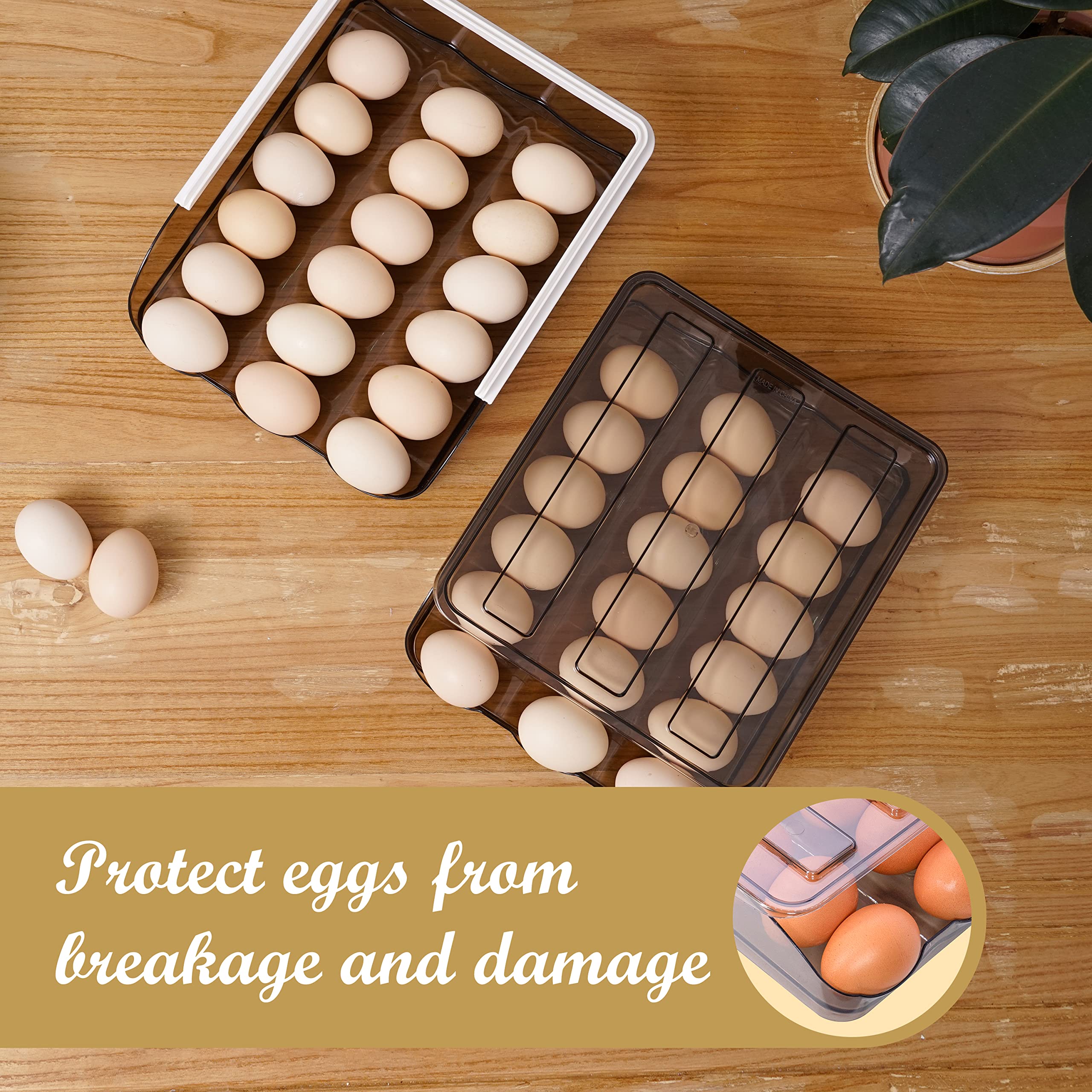 Large Capacity Automatic Scrolling Egg Holder for Refrigerator - 36 Eggs Organizer with Lid, Slide Design, Stackable Plastic 2 Layer Fridge Storage Bin | Perfect for Kitchen Organization, Farm Fresh Eggs & Space Saving