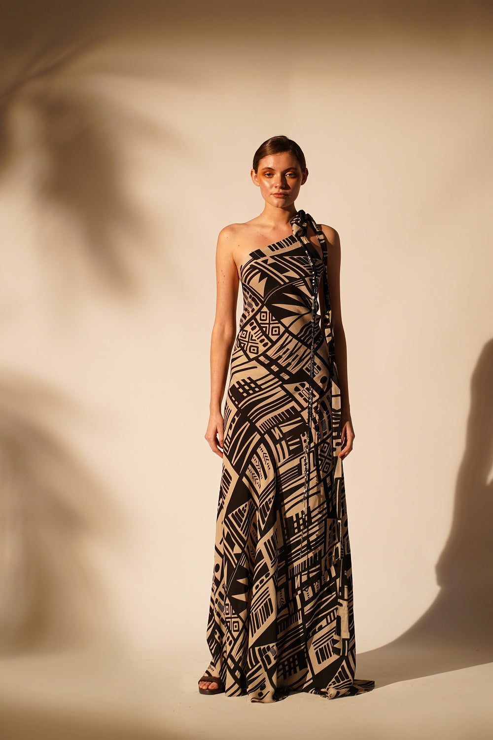 Elegant White Abstract Print One Shoulder Dress for Women - Perfect for Evening Parties, Date Nights & Special Occasions