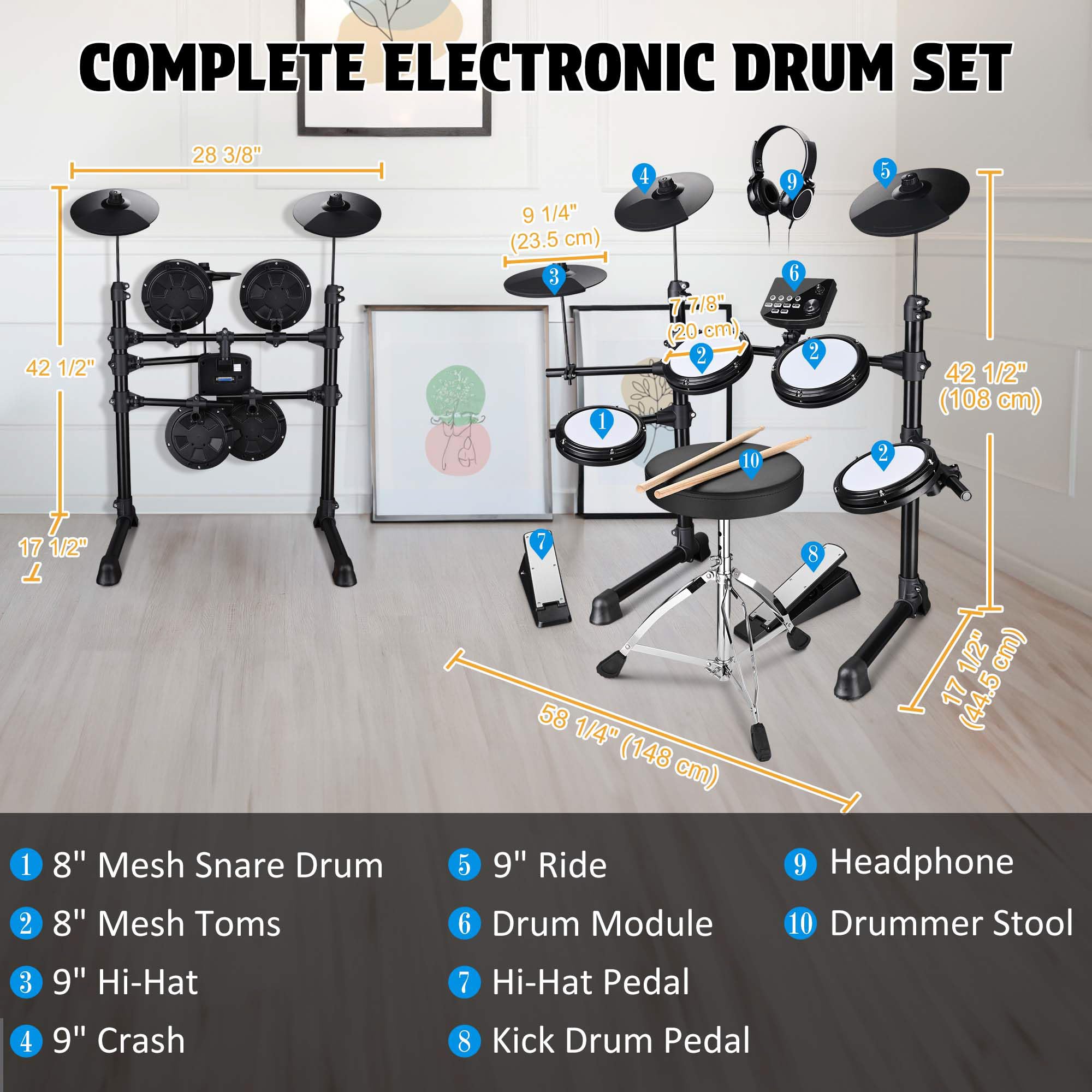 AW Electric Drum Set for Adults - 8