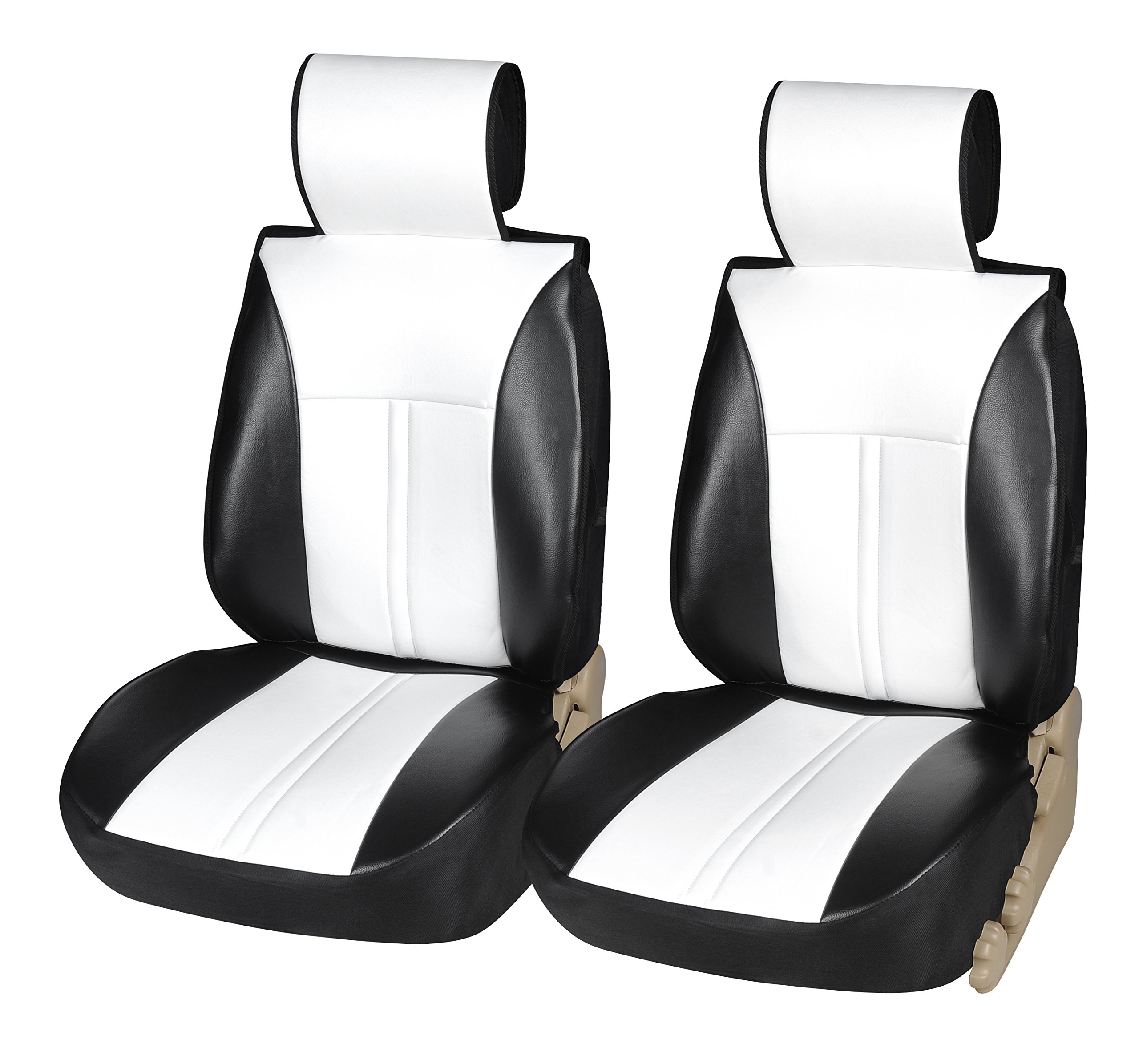 Universal Black & White Vinyl Leather Car Seat Covers - Front Pair (2-Piece Set) for Cars, Trucks & SUVs - Waterproof & Comfortable Seat Protectors for Daily Commute & Road Trips