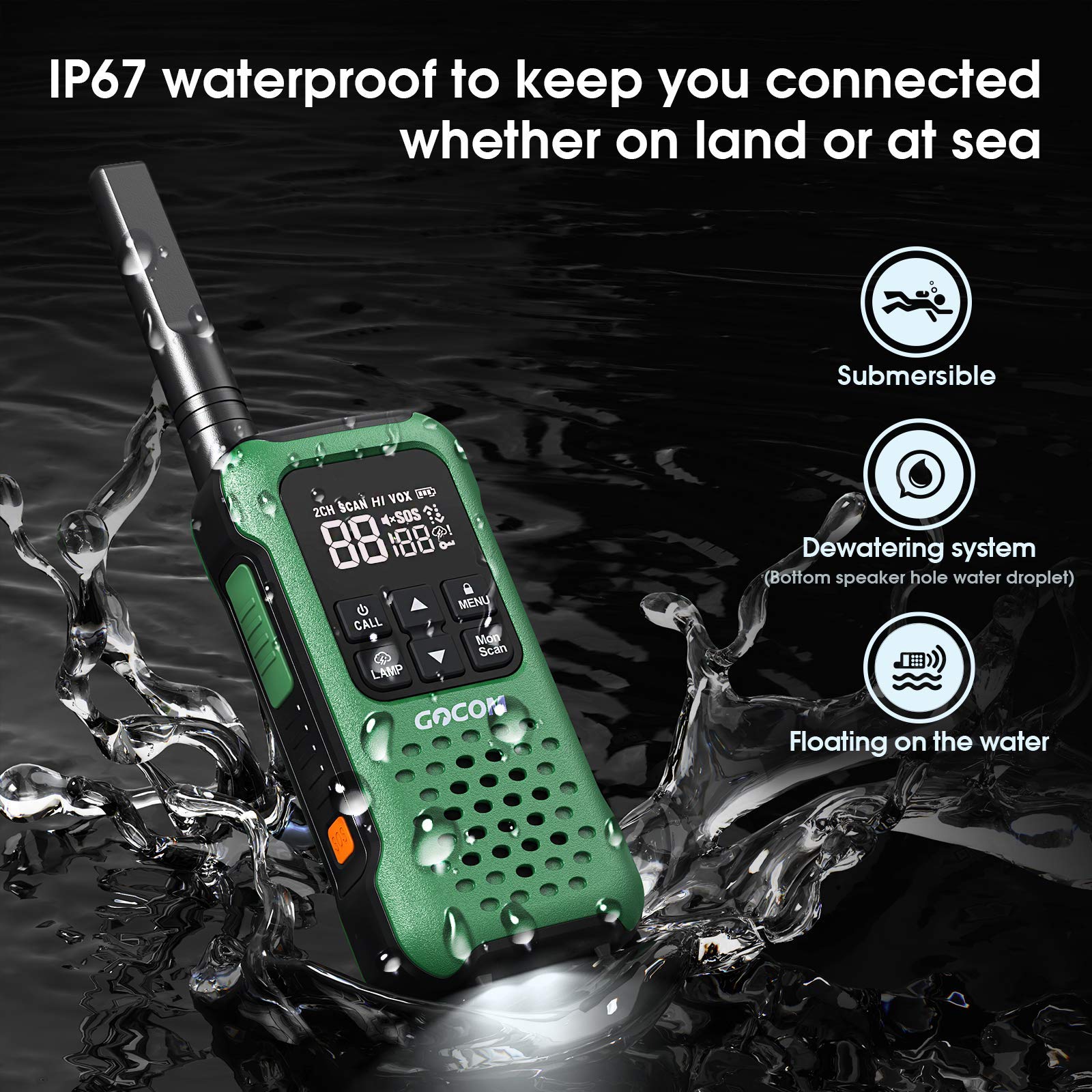 G9 IP67 Waterproof Two-Way Radios - 4 Pack with NOAA Weather Alert, SOS Emergency Lamp & Long Range Rechargeable Walkie Talkies for Outdoor Adventures, Hiking, Camping & Emergency Preparedness