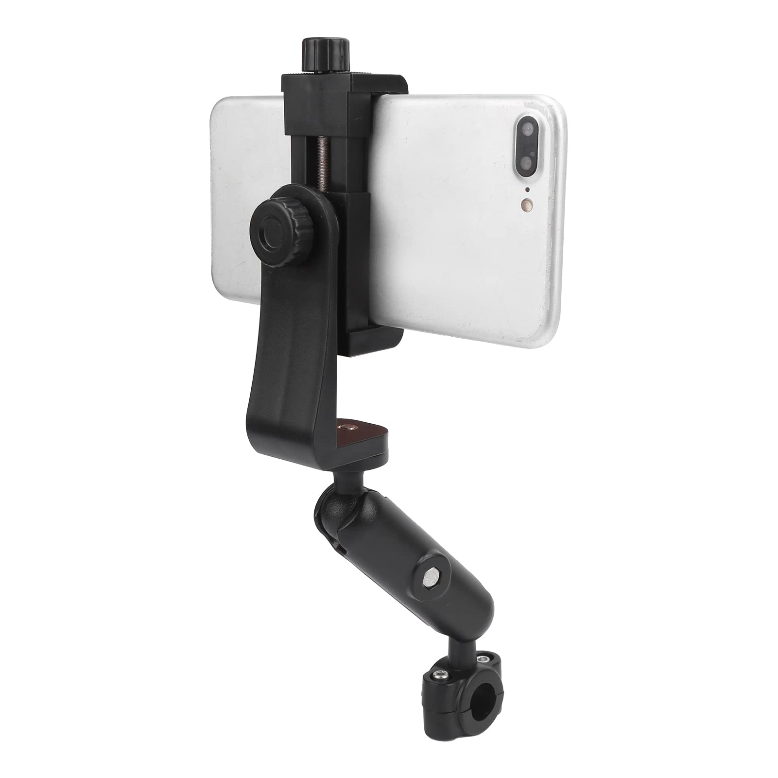 Adjustable Motorcycle Handlebar Phone Mount - Universal Double Round Head Bike Phone Holder with Secure Clip for Action Cameras & Smartphones - Perfect for Road Trips, Commuting & Adventure Riding