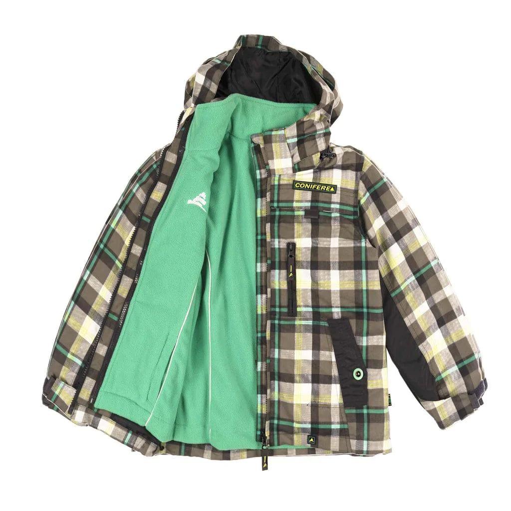 Conifere Green Check Boys 3-in-1 Waterproof Winter Jacket with Hood - Warm & Windproof Outerwear for Kids - Perfect for School, Outdoor Play & Cold Weather Adventures
