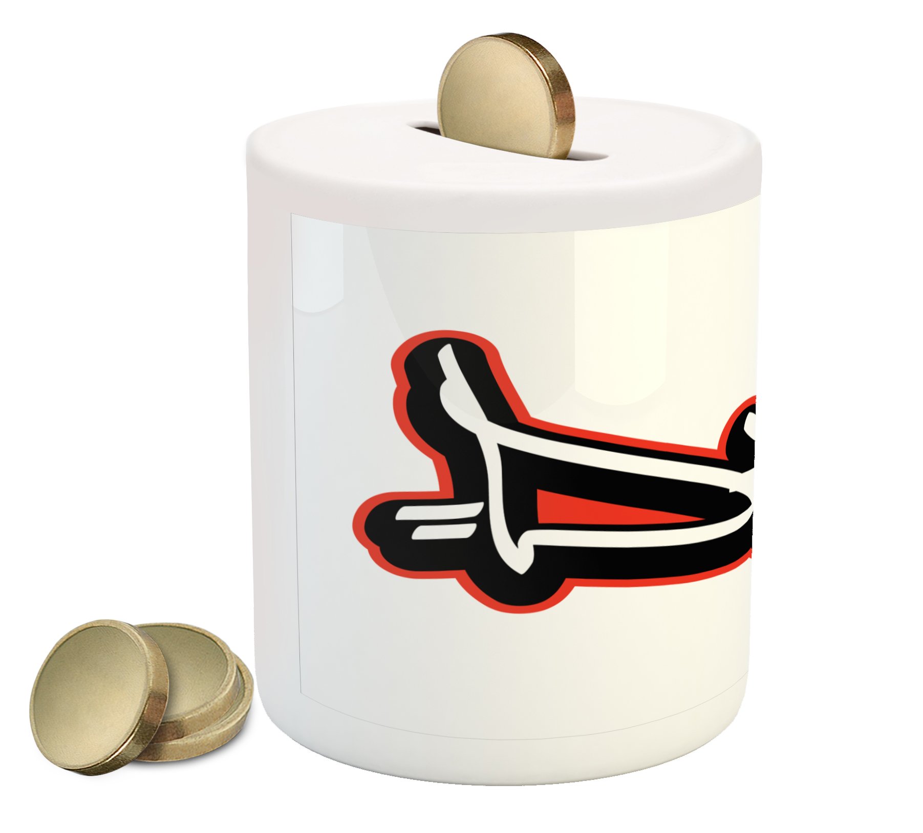 Ambesonne David Piggy Bank - Modern Ceramic Coin Bank for Boys Birthday, Cash Saving & Money Box with Wall Writing Typography (Vermilion Black White) - Perfect for Kids Room Decor, Birthday Gifts & Financial Education