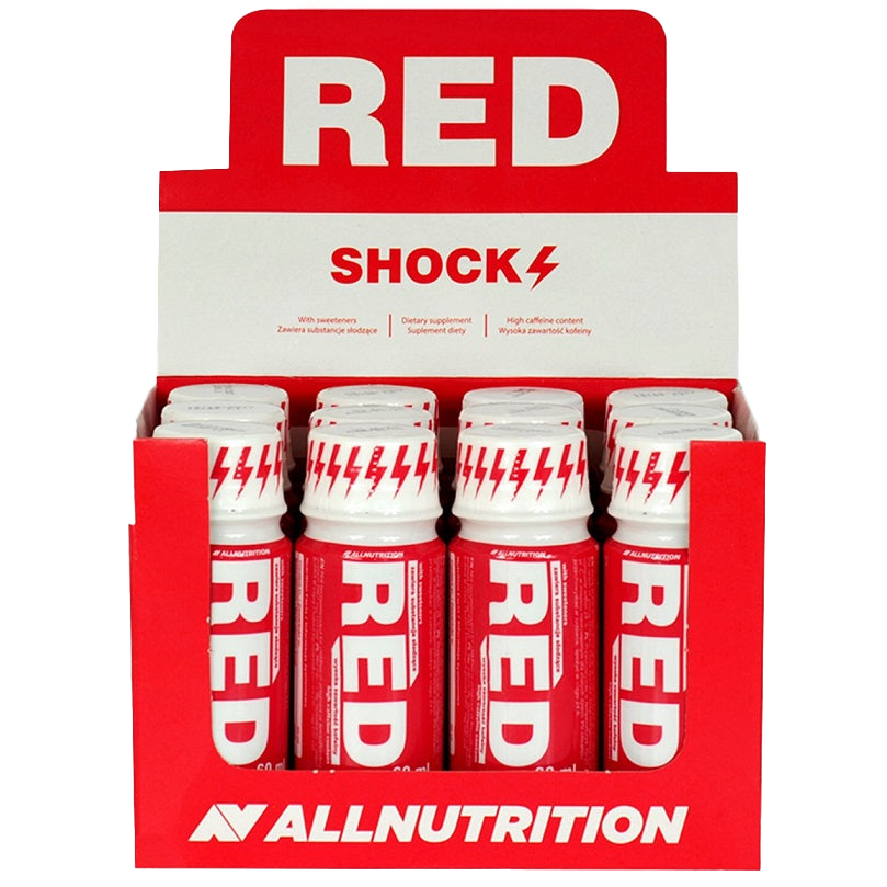 Allnutrition Red Shock Energy Drink - 12 x 80ml Bottles | Pre-Workout Boost, Mental Focus & Endurance | Perfect for Gym, Sports & Study Sessions