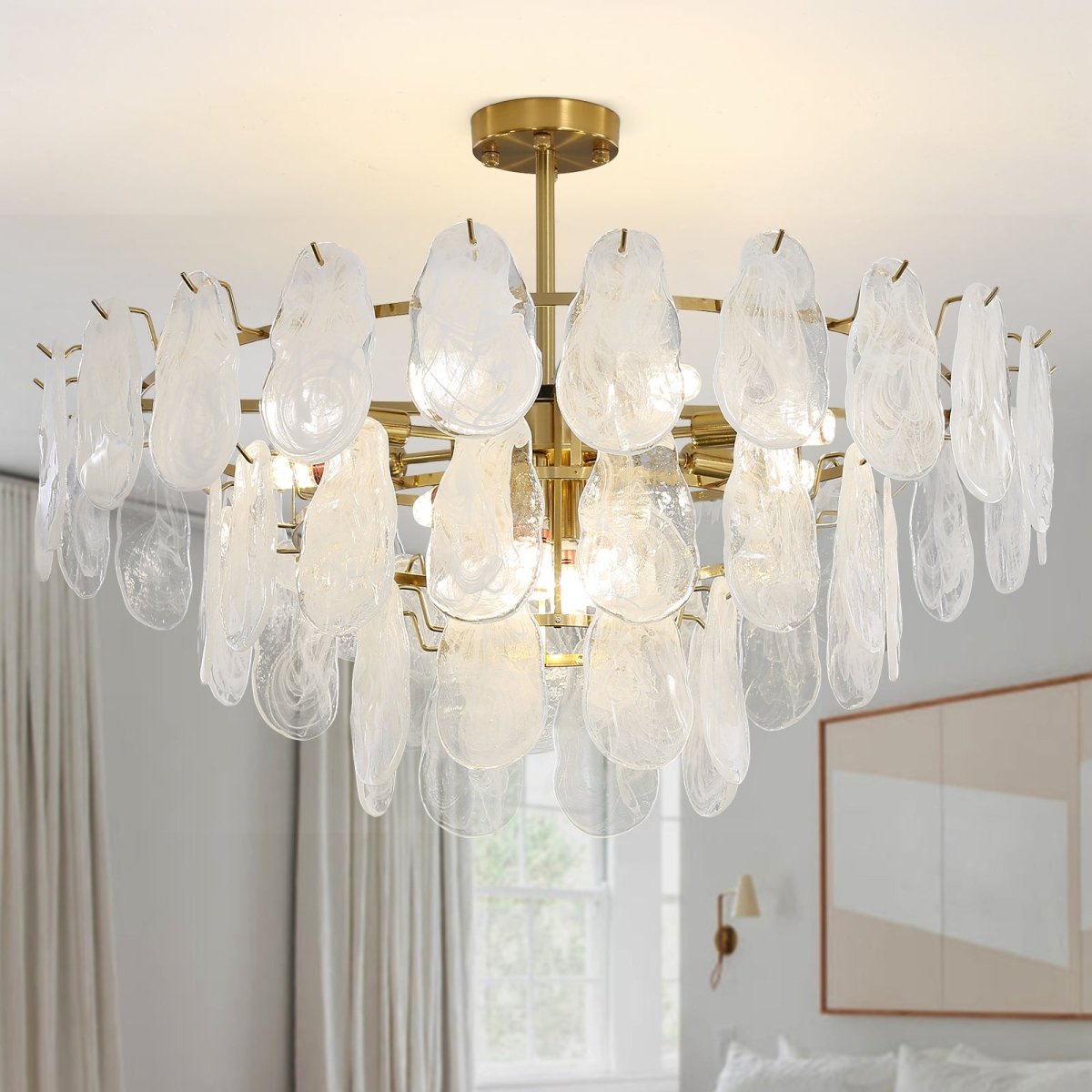 Wansi Shine 12-Light Modern Semi Flush Mount Crystal Chandelier - 31.5