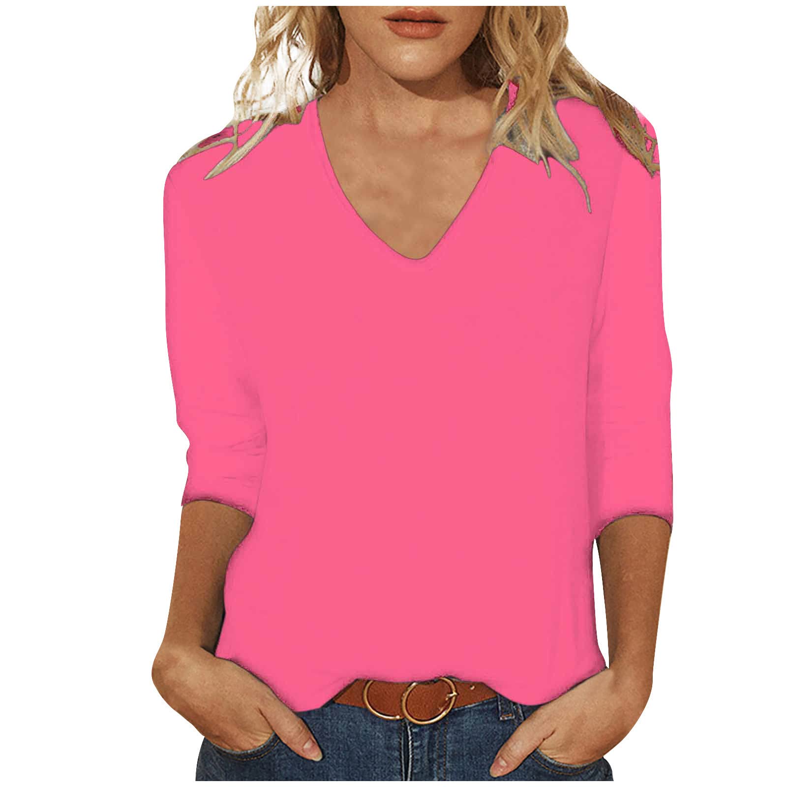 Women's 3/4 Sleeve V-Neck Summer Tops - Casual Loose Fit Blouse for Work & Outings