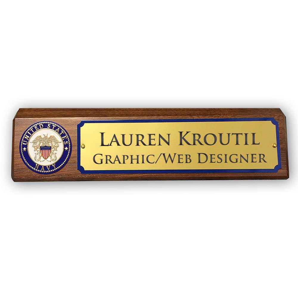 Personalized US Navy Wooden Desk Block - Genuine Walnut with Custom Engraving | Perfect for Military Gifts, Office Decor & Navy Veteran Appreciation