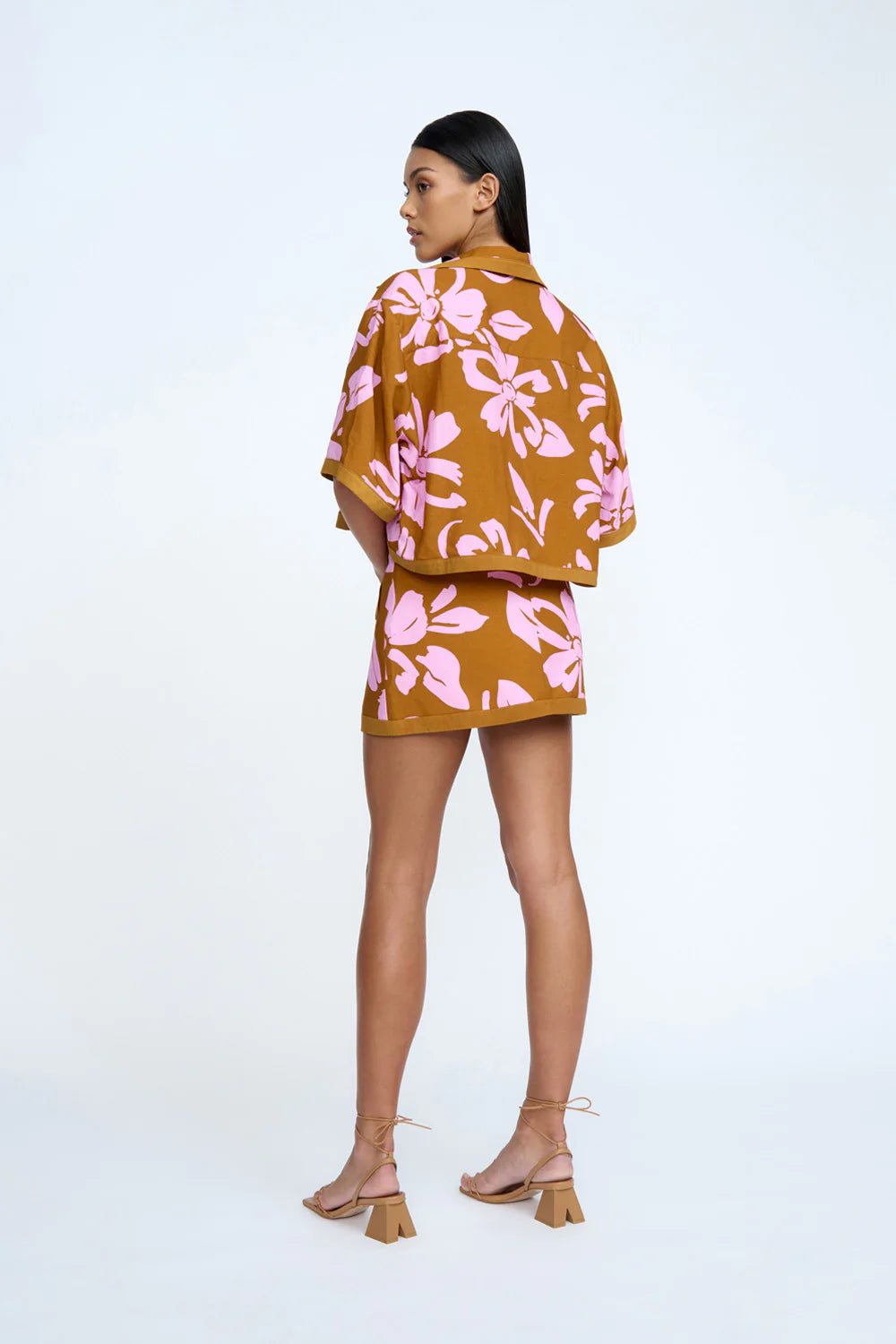 Floral Embroidered Denim Panel Skirt in Pink Clay - Boho Chic Style for Women's Casual Outfits & Summer Fashion