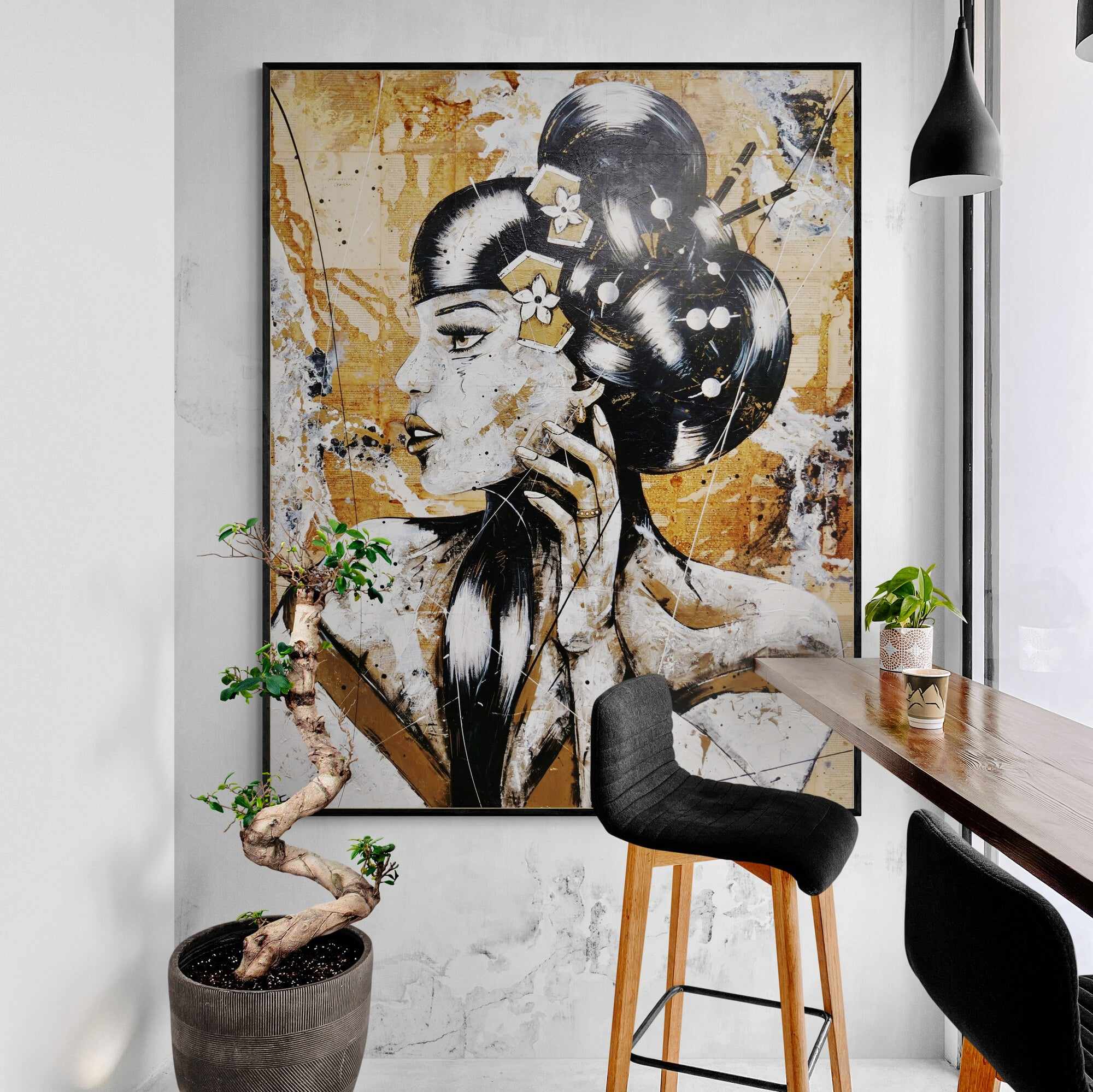 Kin Ojo 120cm x 150cm Geisha Abstract Realism Canvas Art - Japanese Wall Decor for Living Room, Bedroom & Office - Perfect Gift for Book Club Members & Art Lovers