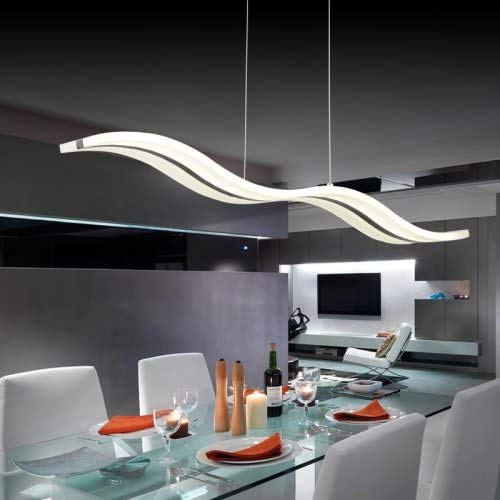 Modern LED Wave Pendant Light - Acrylic Linear Chandelier Ceiling Fixture for Kitchen Island, Dining Room & Living Room - White Light Source | Perfect for Contemporary Home Decor & Restaurant Lighting