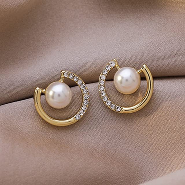 2021 Korean Oversized White Pearl Drop Earrings for Women - Bohemian Golden Round Zircon Wedding Jewelry Gift - Perfect for Bridal, Party & Special Occasions