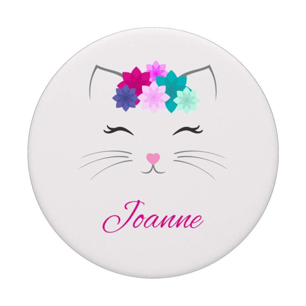 Joanne Name Gift - Personalized Kitty Cat PopSockets Phone Grip & Stand for iPhone, Samsung, Tablets - Perfect for Work, Travel & Daily Use