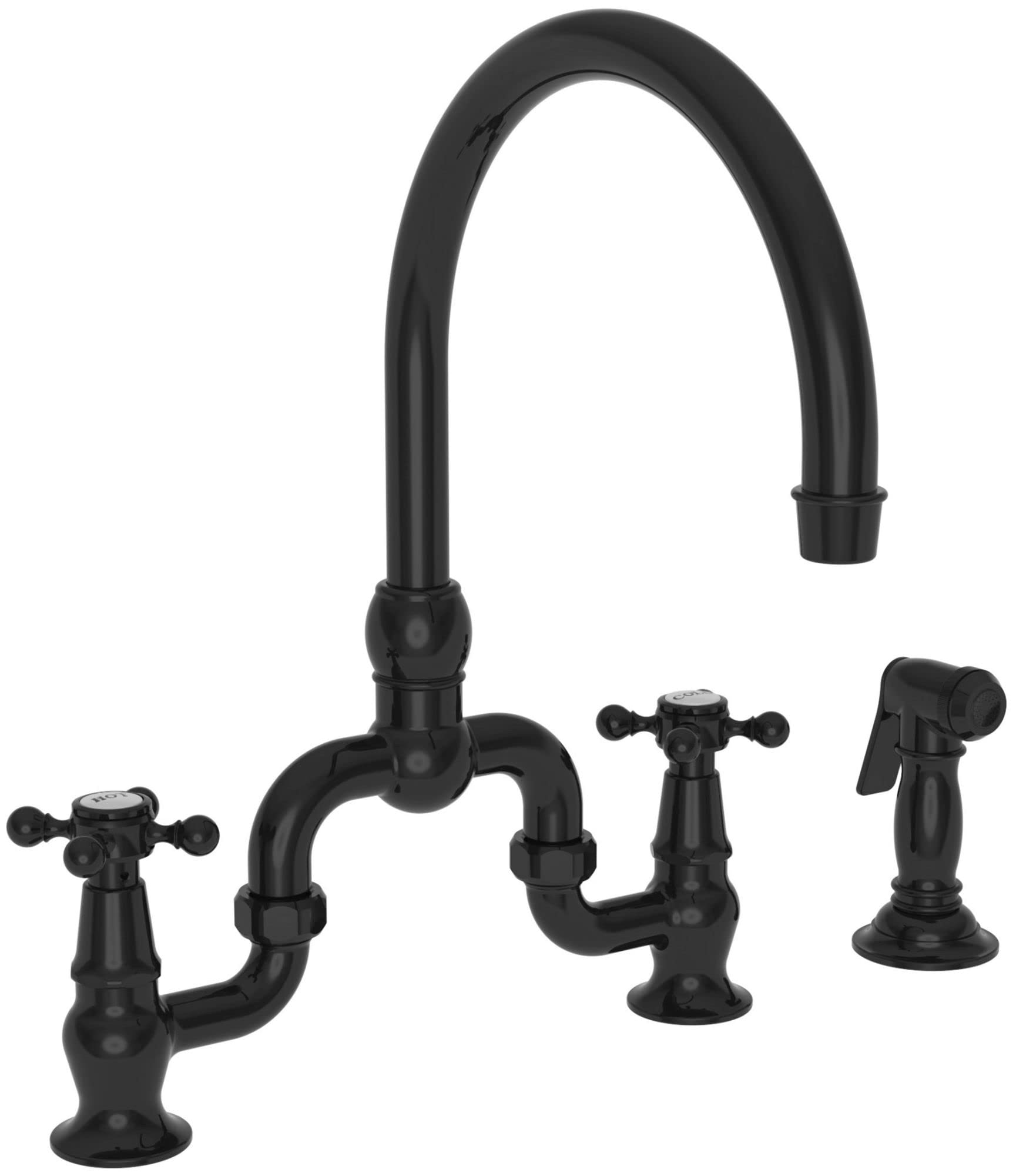 Chesterfield 9460 Gloss Black Kitchen Bridge Faucet with Pull Down Side Spray - Modern Sink Faucet for Farmhouse & Commercial Kitchens