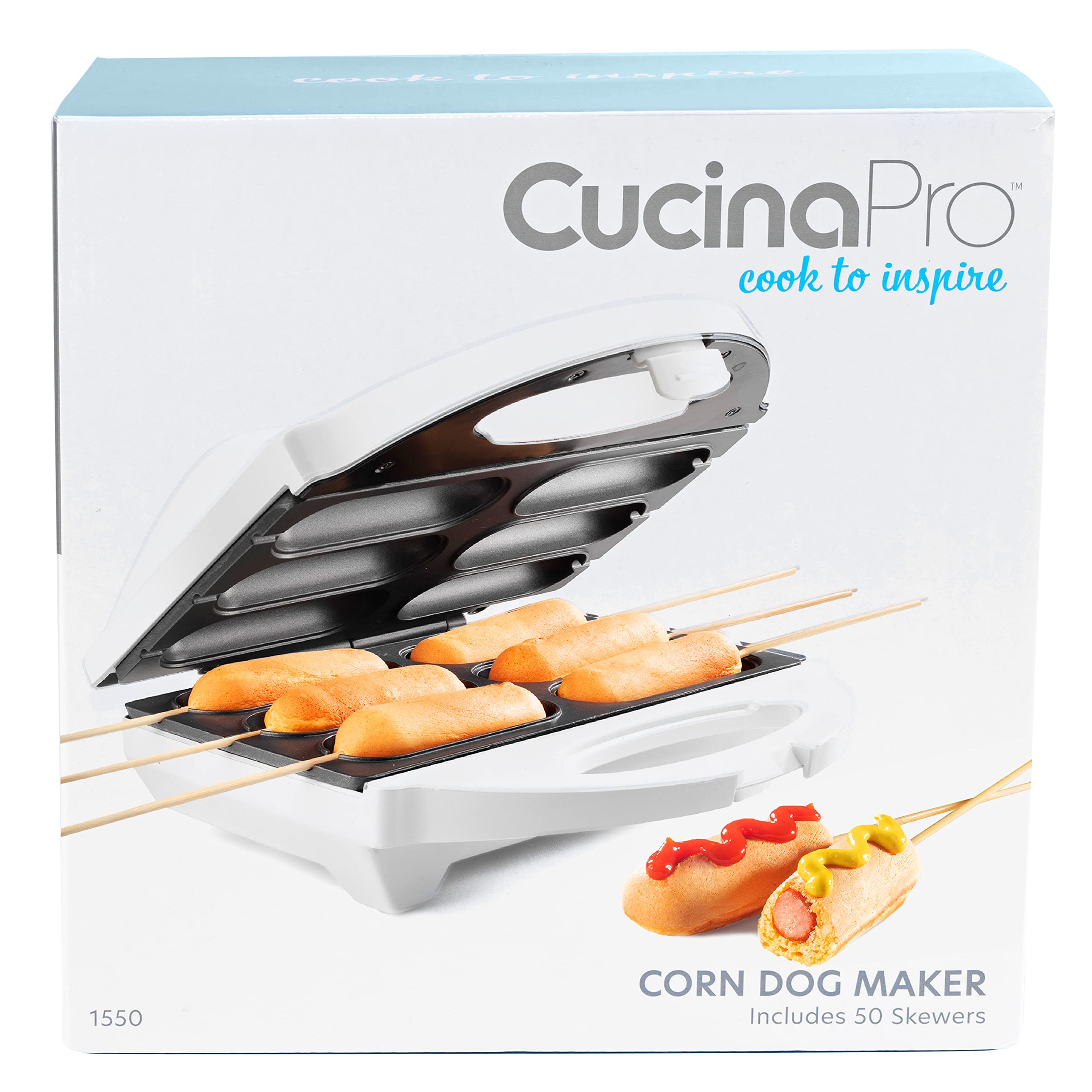 Electric Corn Dog Maker with Nonstick Coating - 6 Mini Hot Dogs on a Stick, Mozzarella Cheese Sticks & Cake Pops Maker - Includes 50 Skewers & Recipe Book - Perfect for Parties, Snacks & Family Fun - Great Gift for Kids & Food Lovers - Ideal for Game Nights, Birthday Celebrations & Holiday Gatherings
